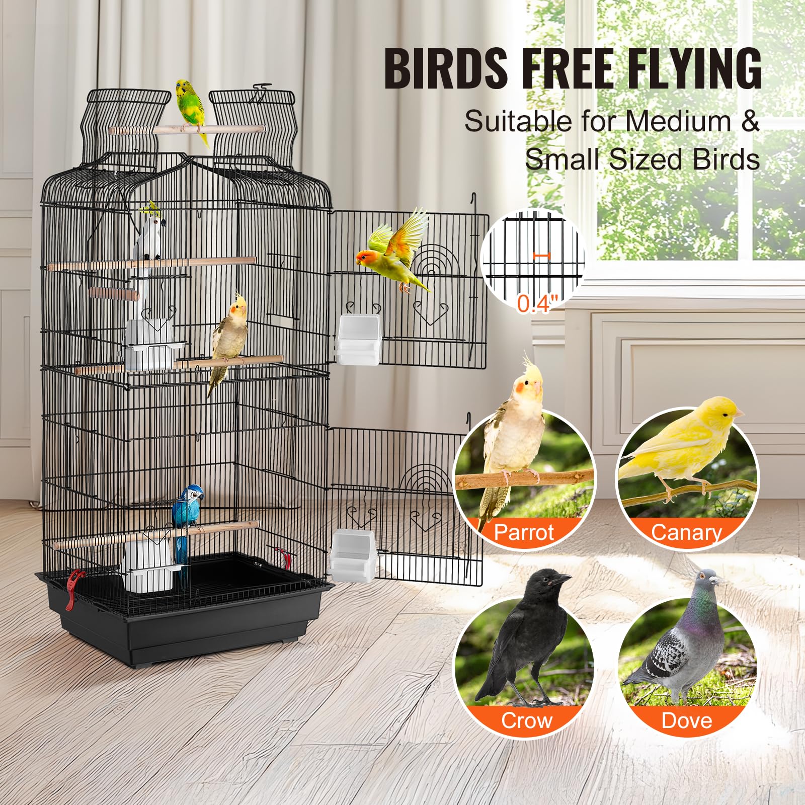 VEVOR cage includes a swing for enrichment and exercise.