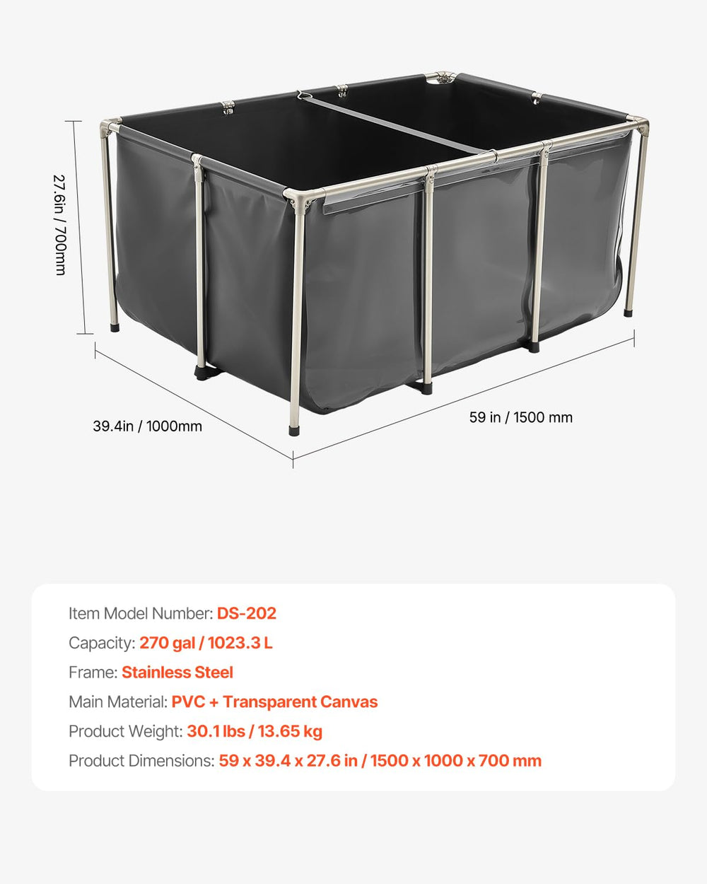 VEVOR Canvas Fish Pond above-ground design suited for indoor or outdoor use.