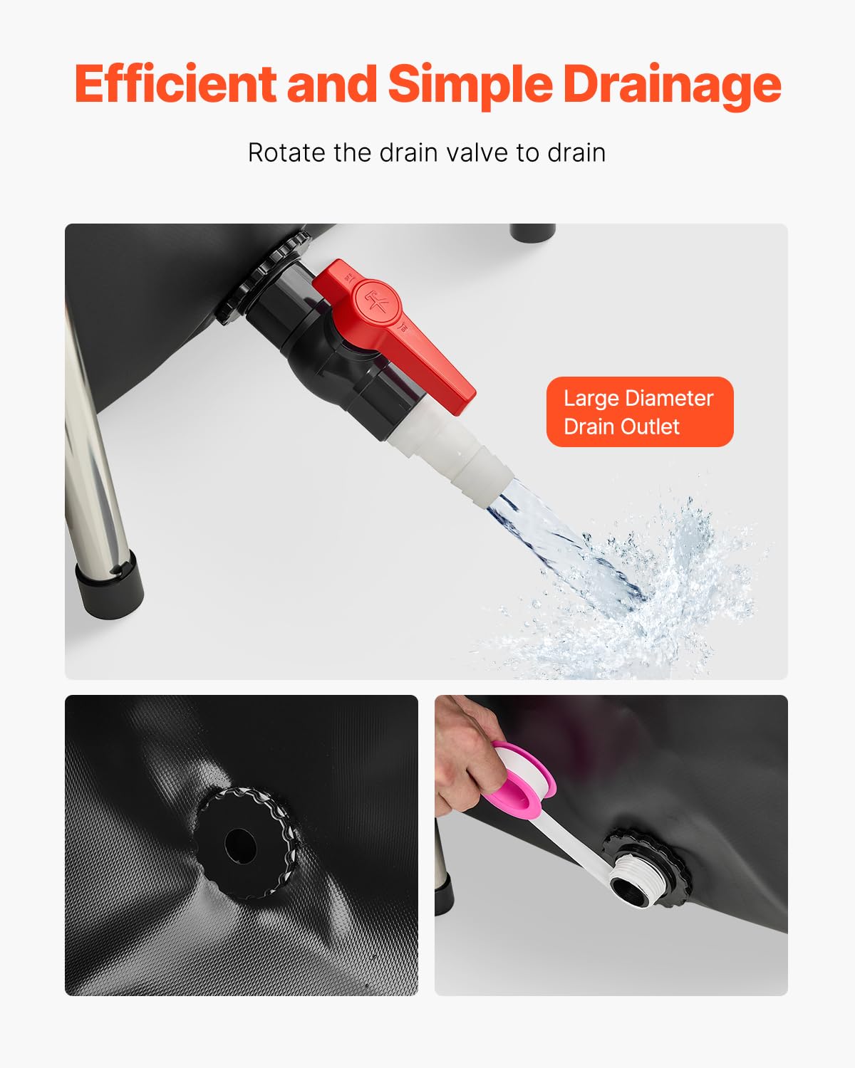 VEVOR Canvas Fish Pond large drain valve supports quick water release.