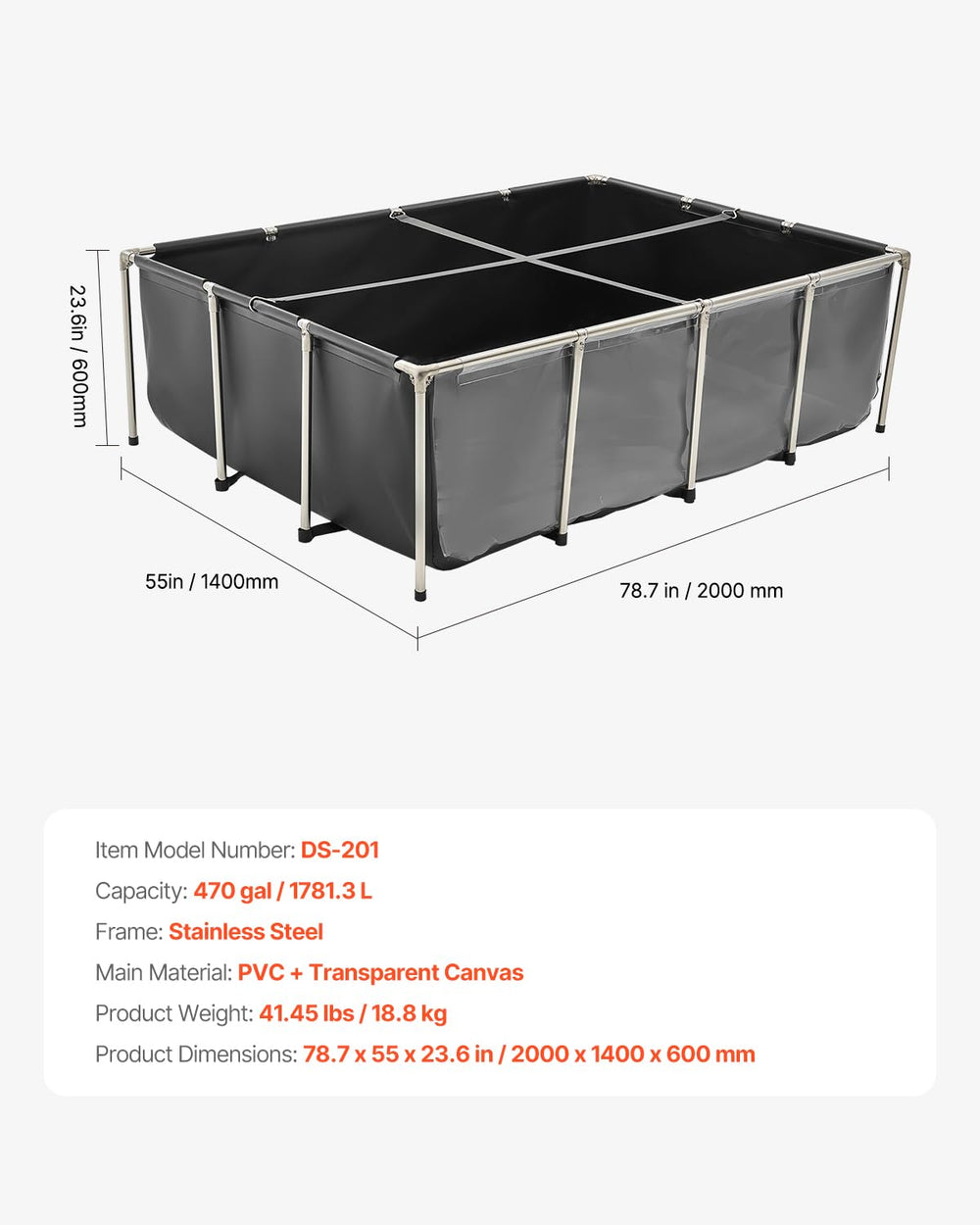 VEVOR canvas fish pond indoor or outdoor use suits koi, shrimp, and more