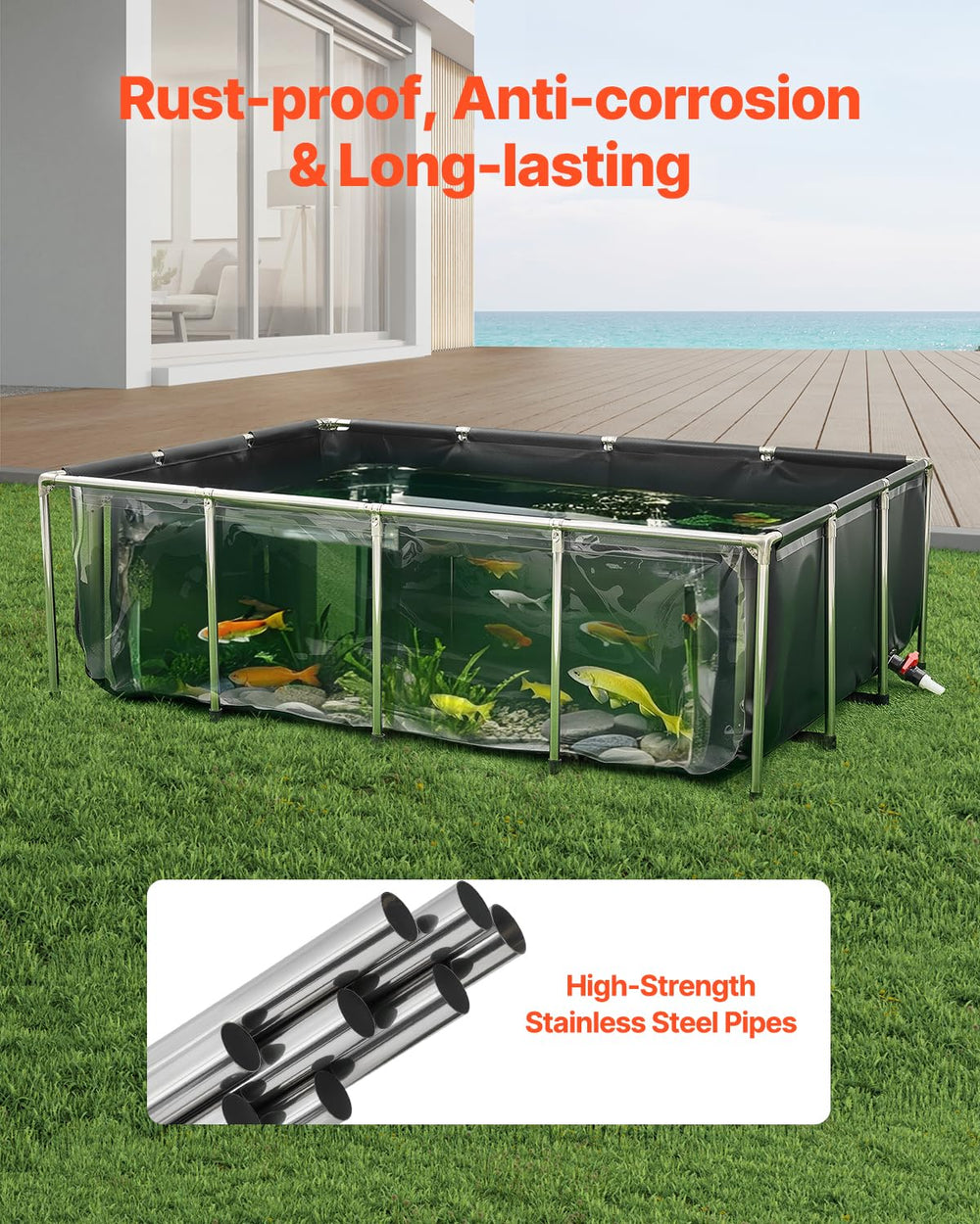 VEVOR canvas fish pond rectangular shape fits tight spaces while maximizing water area