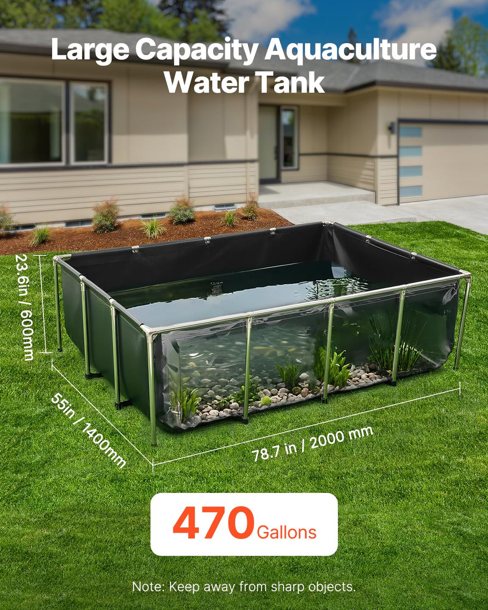 VEVOR canvas fish pond stainless steel frame ensures rust resistance and sturdy outdoor support