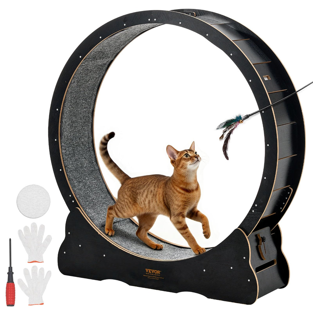 VEVOR cat exercise wheel with wooden frame supports large cats up to 28 lbs.