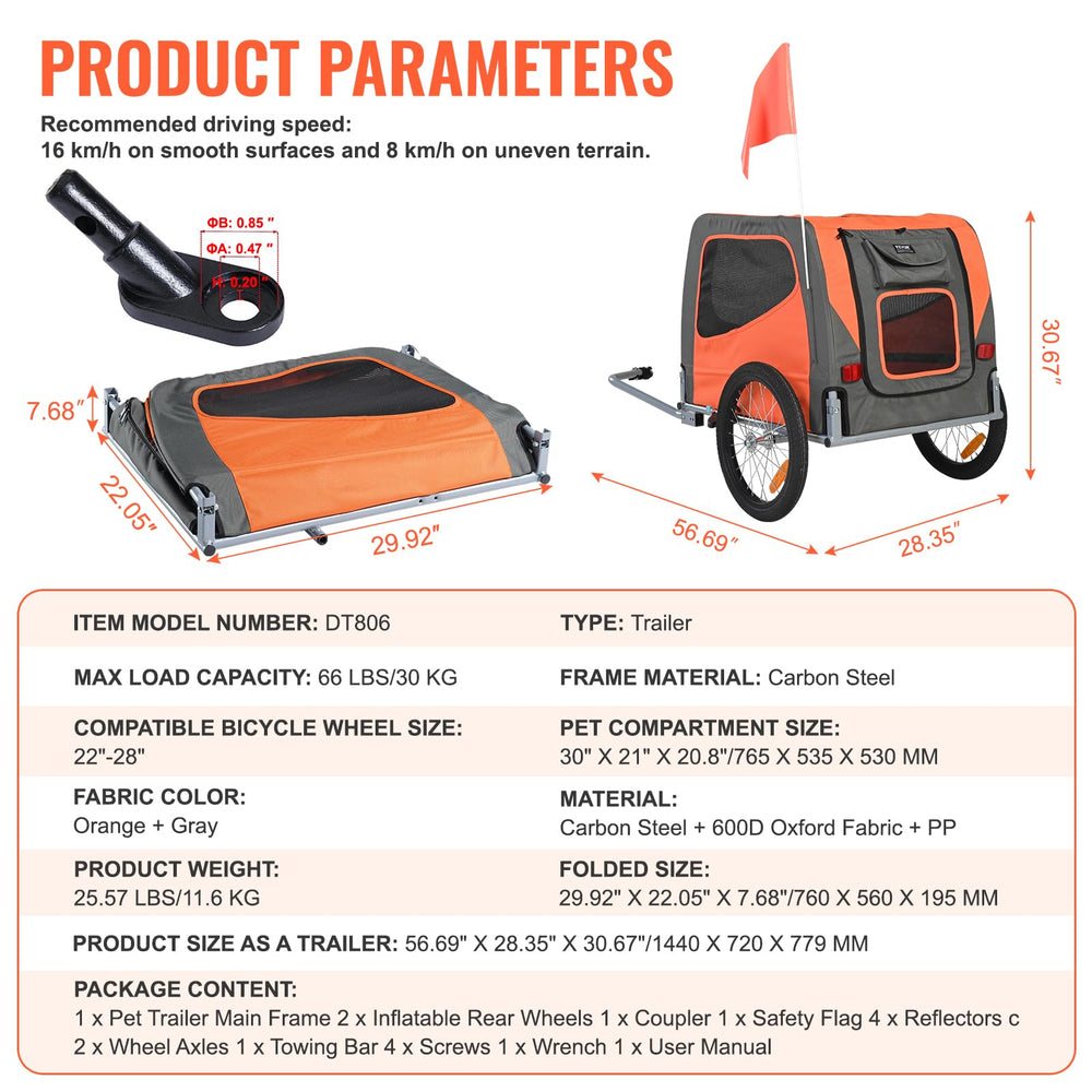 VEVOR Dog Bike Trailer 66-lb capacity supports larger dogs safely