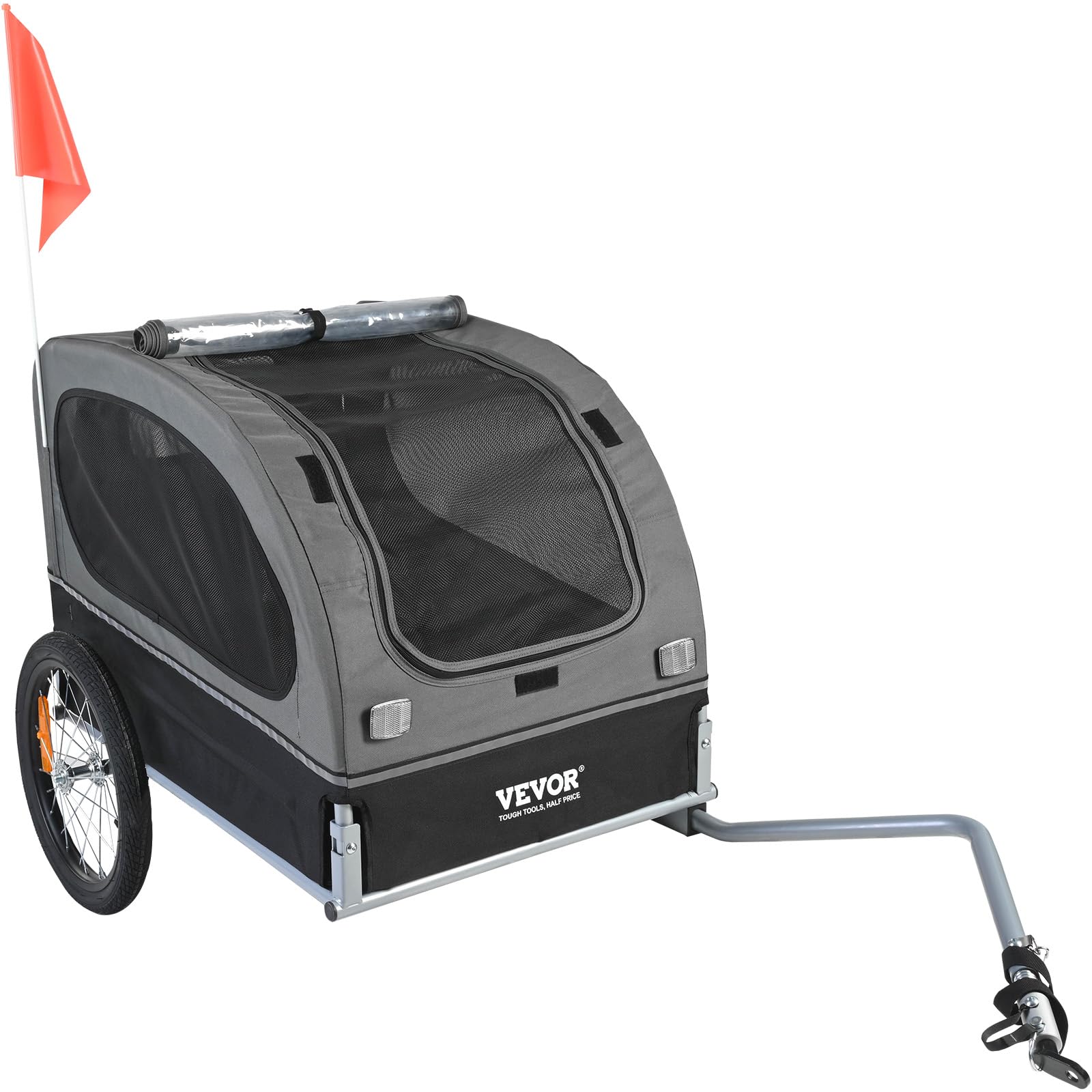 VEVOR dog bike trailer collapsed for compact travel and storage.