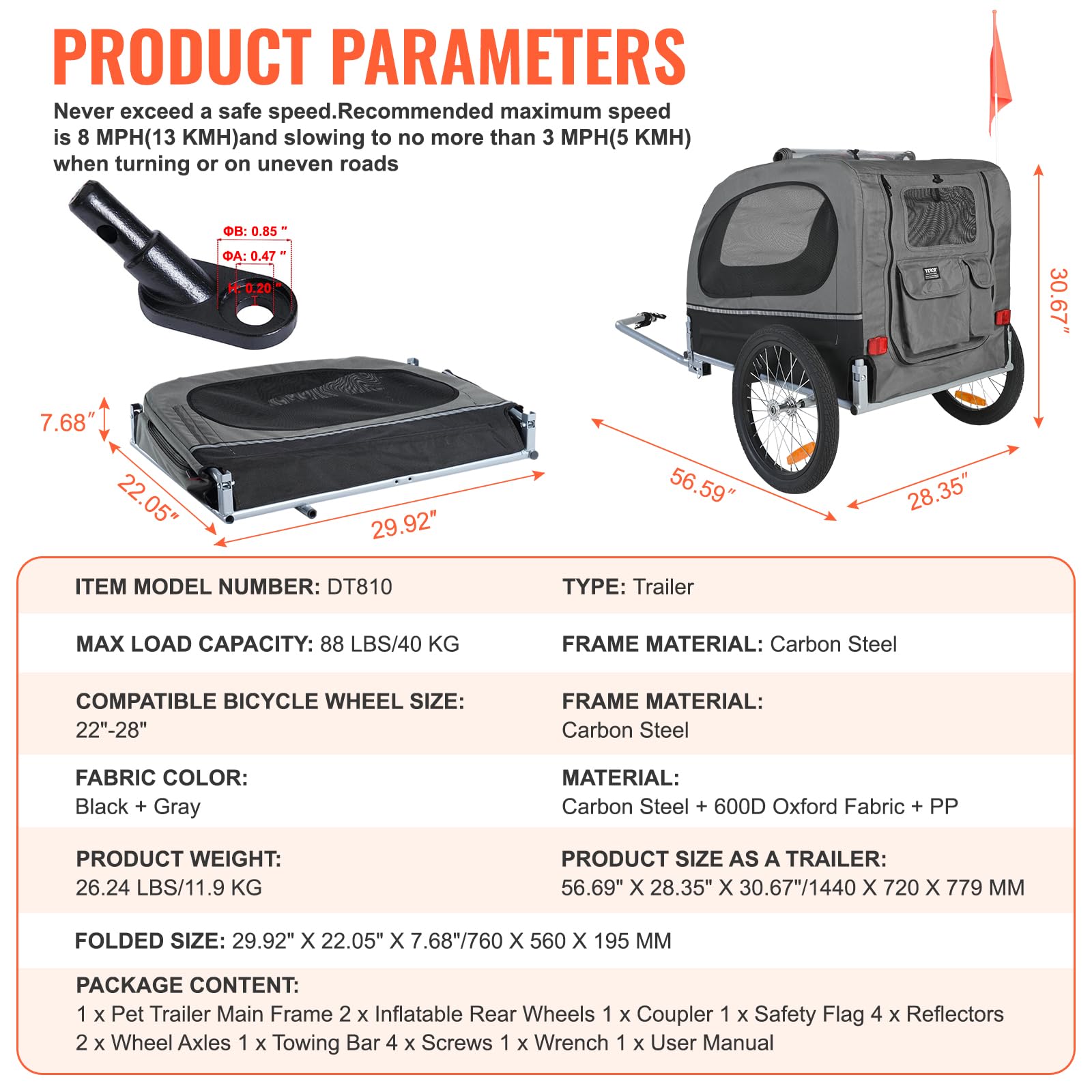 VEVOR dog bike trailer durable fabric protects from sun and rain.
