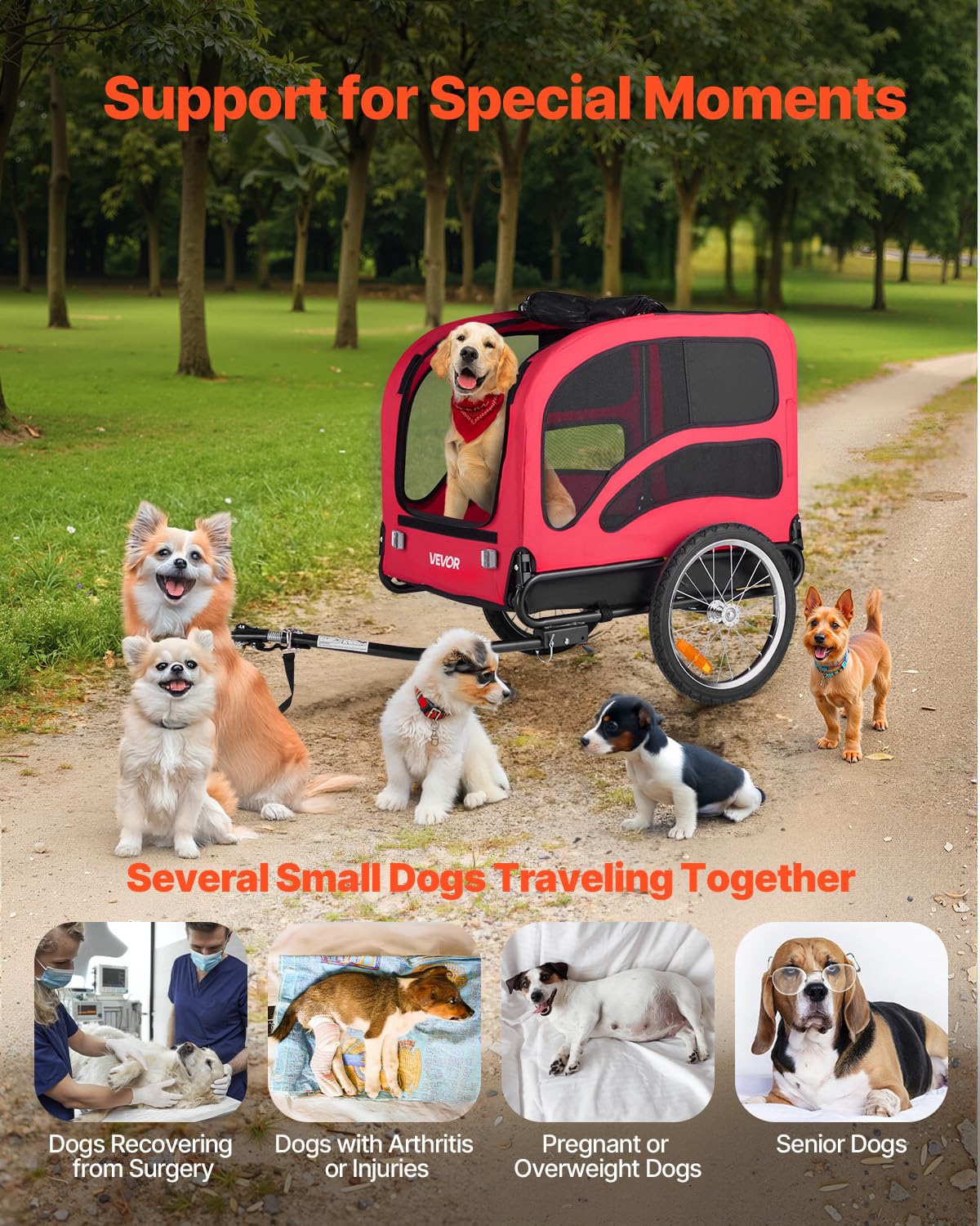 VEVOR dog trailer foldable frame demonstrates compact storage