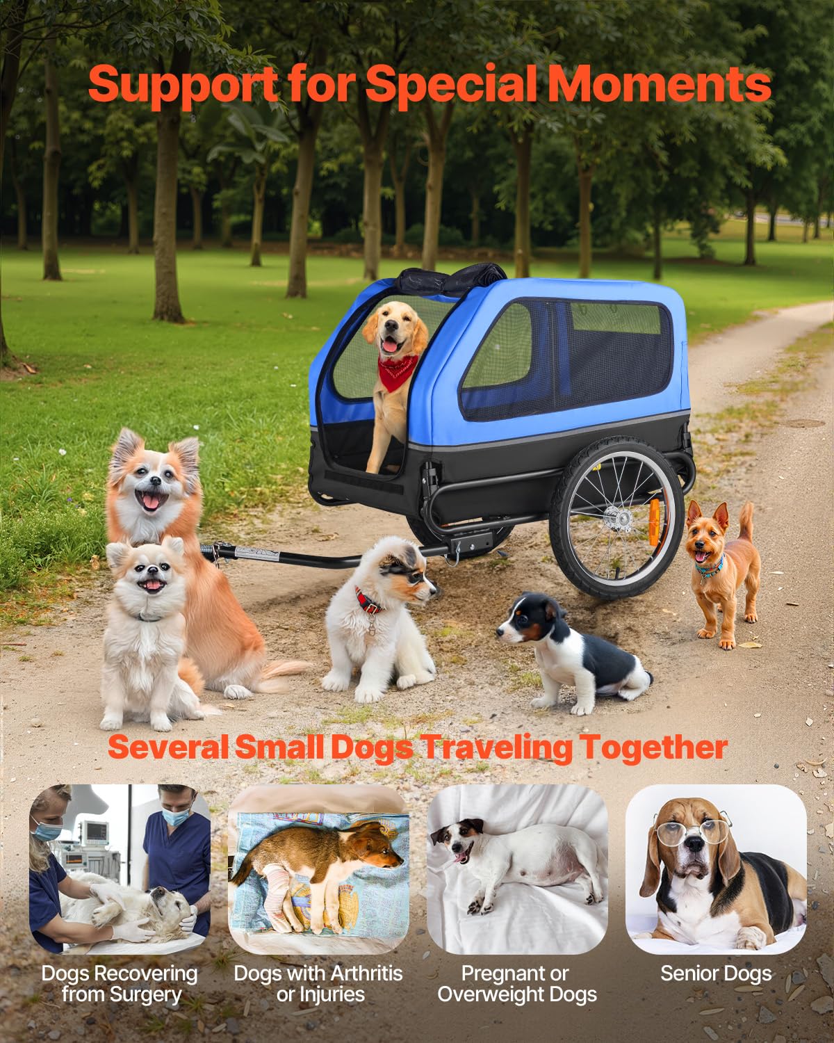 VEVOR Dog Bike Trailer foldable frame saves space for storage
