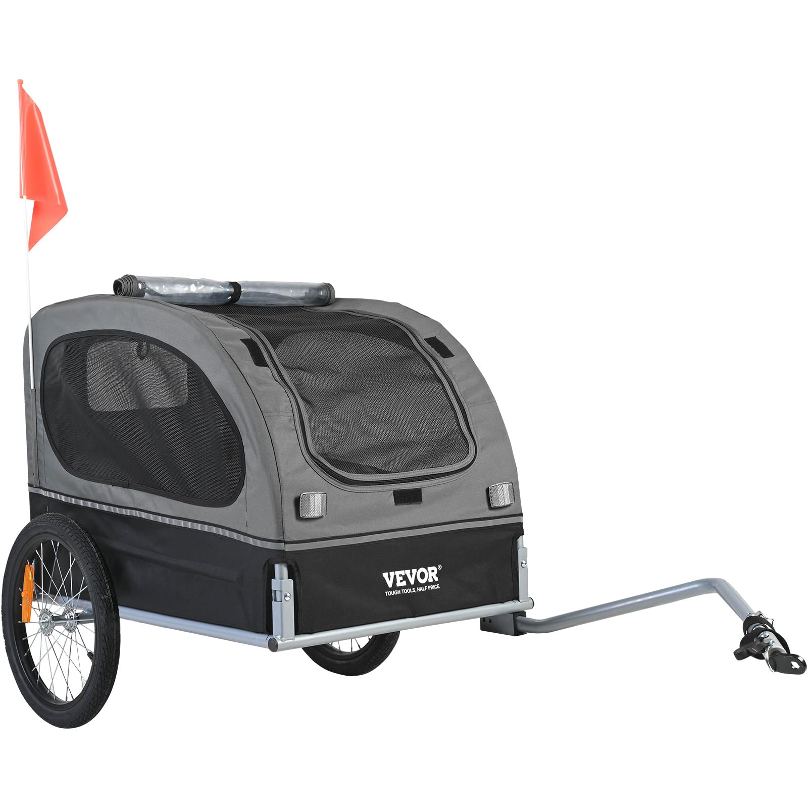 VEVOR dog bike trailer front view with door and ventilation.