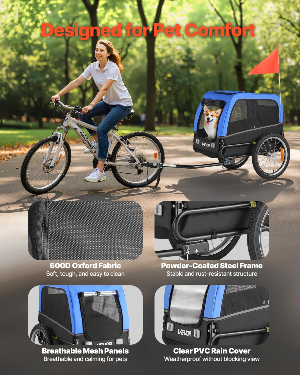 VEVOR built in leash keeps the dog secure inside the trailer