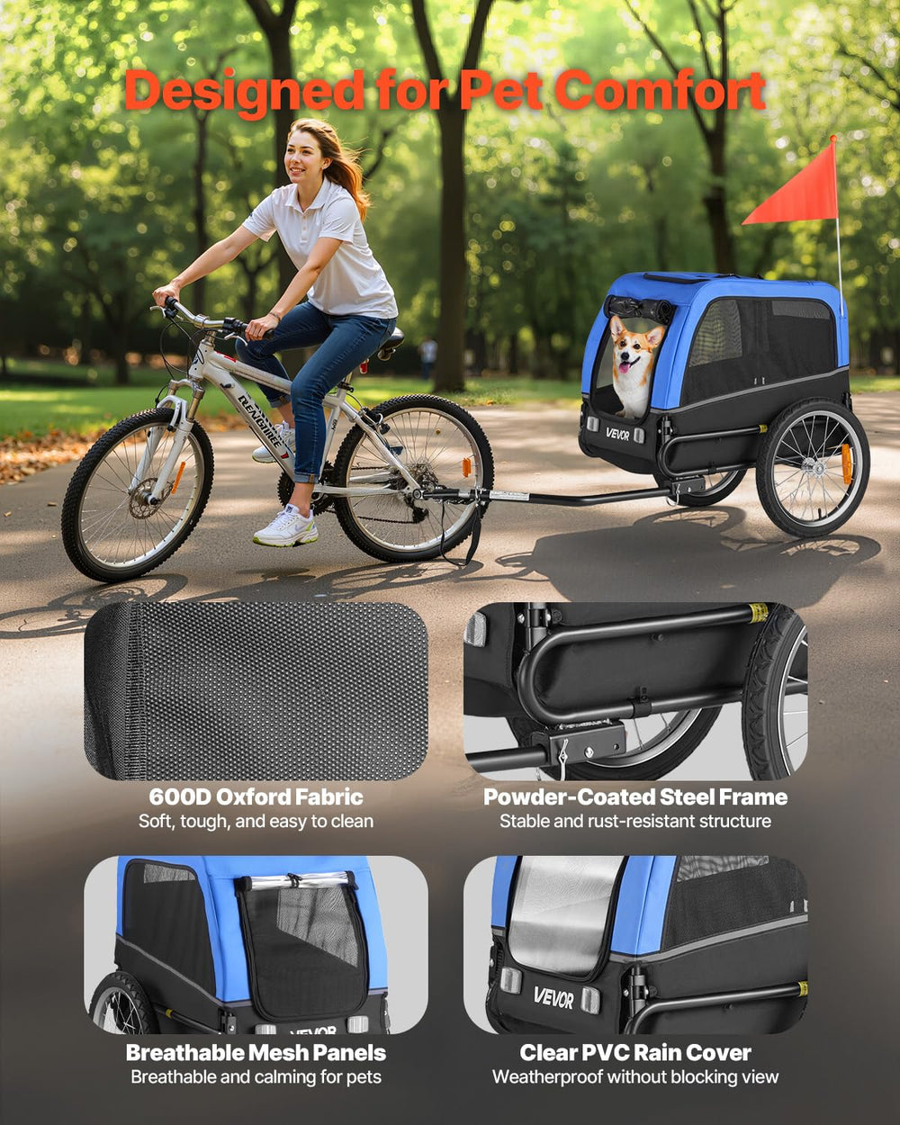VEVOR built in leash keeps the dog secure inside the trailer