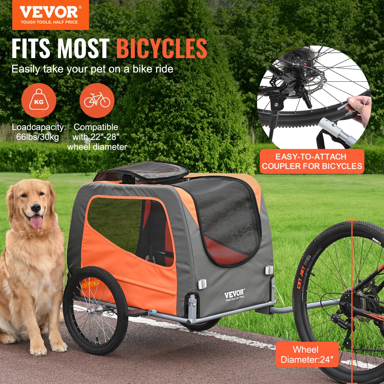 VEVOR Dog Bike Trailer rear doors enable easy pet entry during trips
