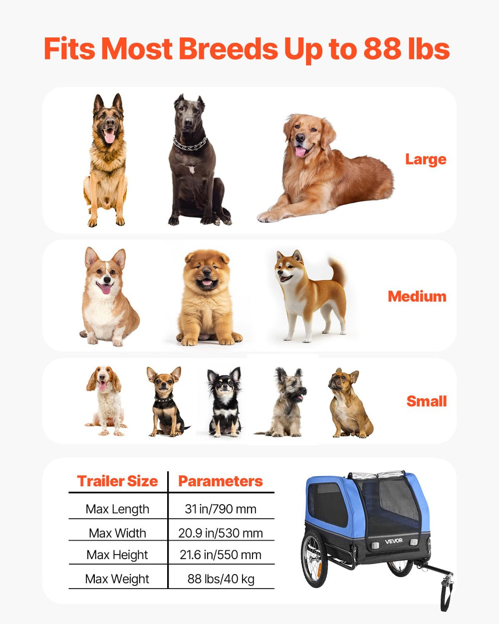 VEVOR Dog Bike Trailer rear entry door allows easy entry and exit