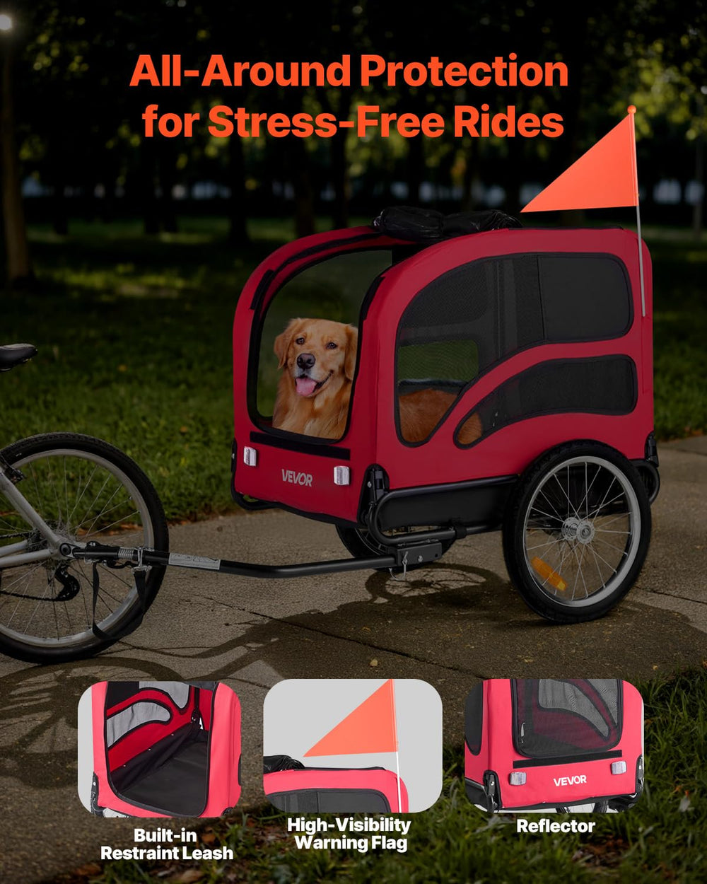 VEVOR dog trailer rear reflector and flag for better road visibility