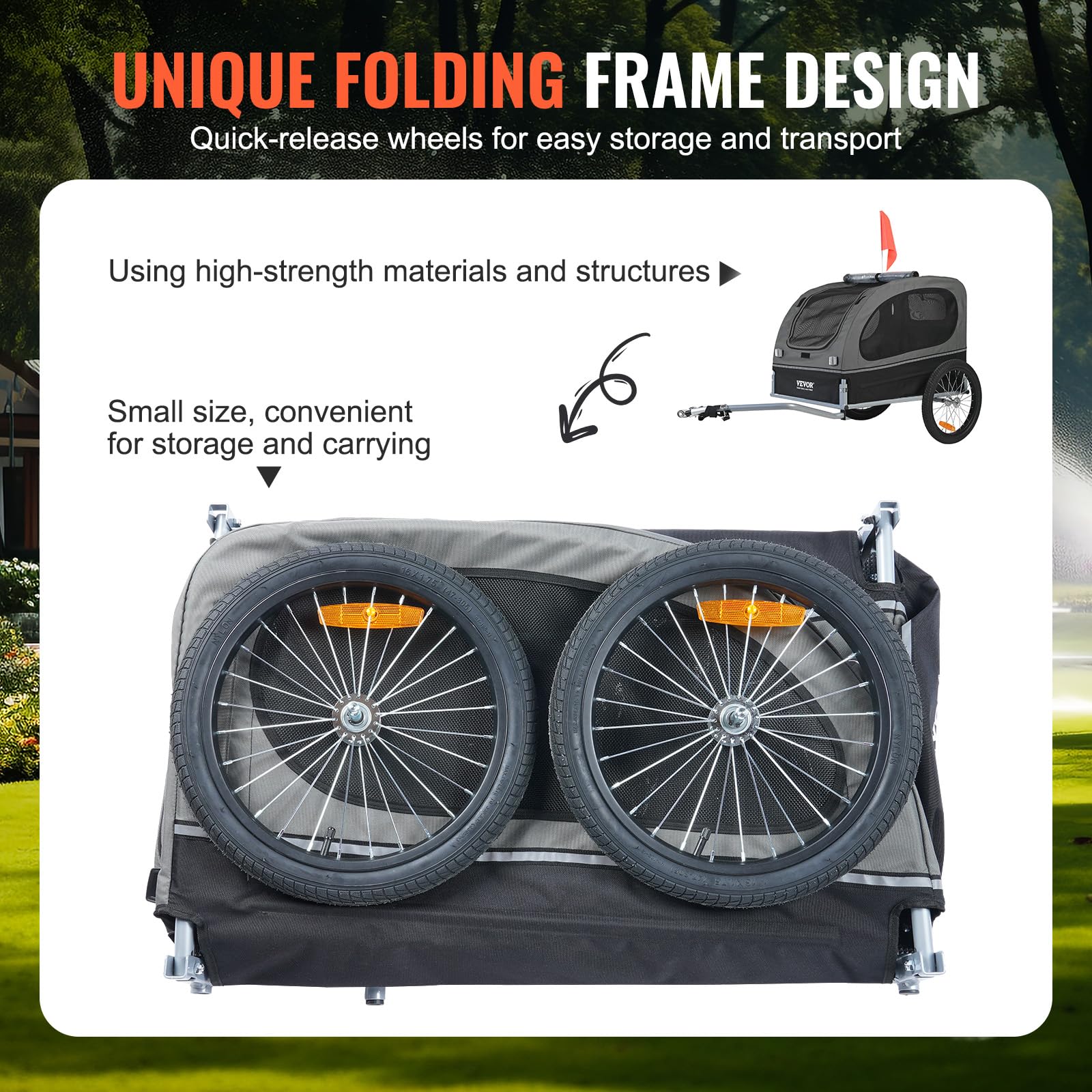 VEVOR dog bike trailer removable wheels for quick transport.