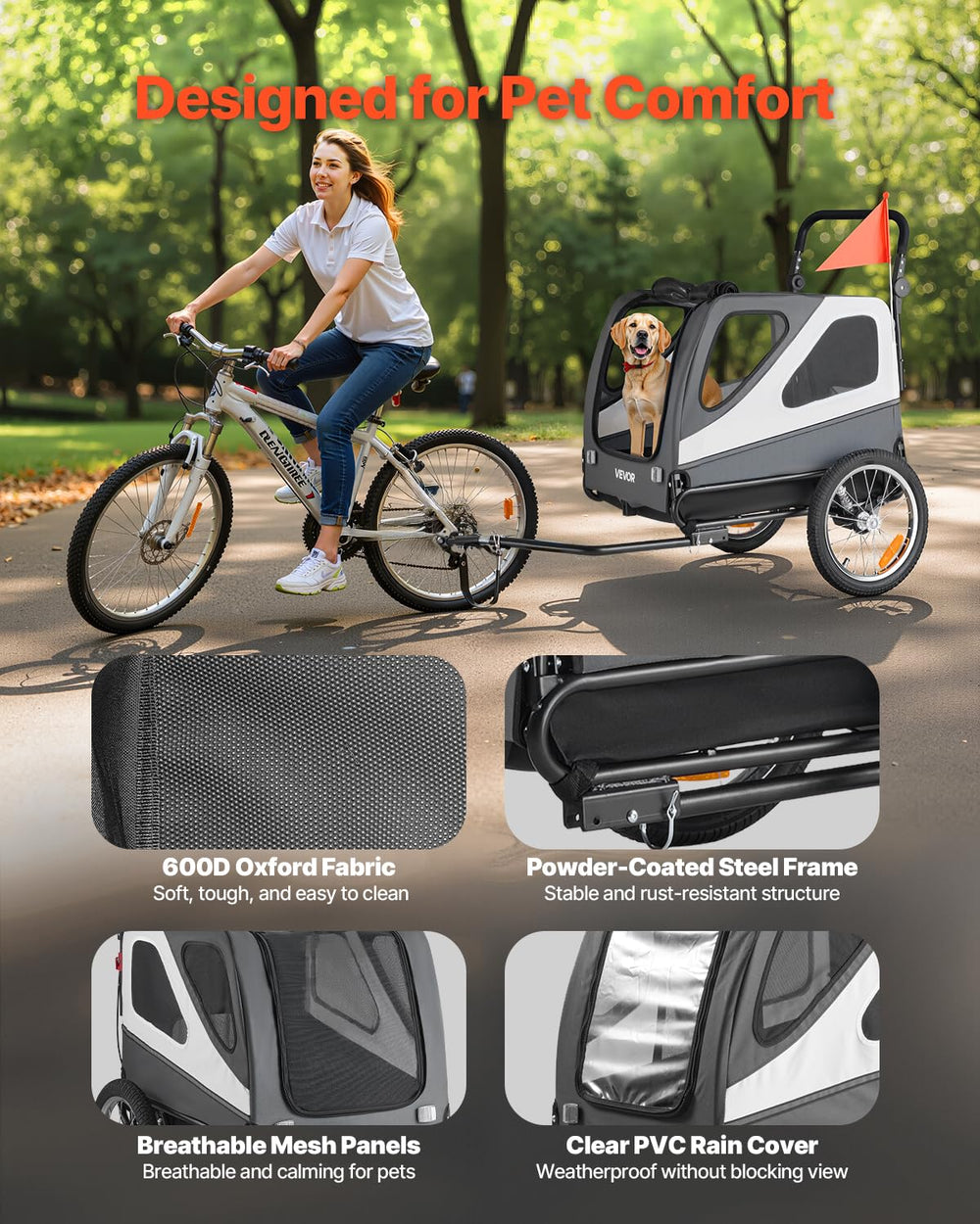 VEVOR trailer with universal coupler for easy bike attachment.