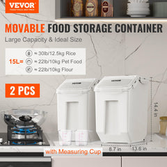 VEVOR dog food storage bin includes two measuring cups for easy scooping