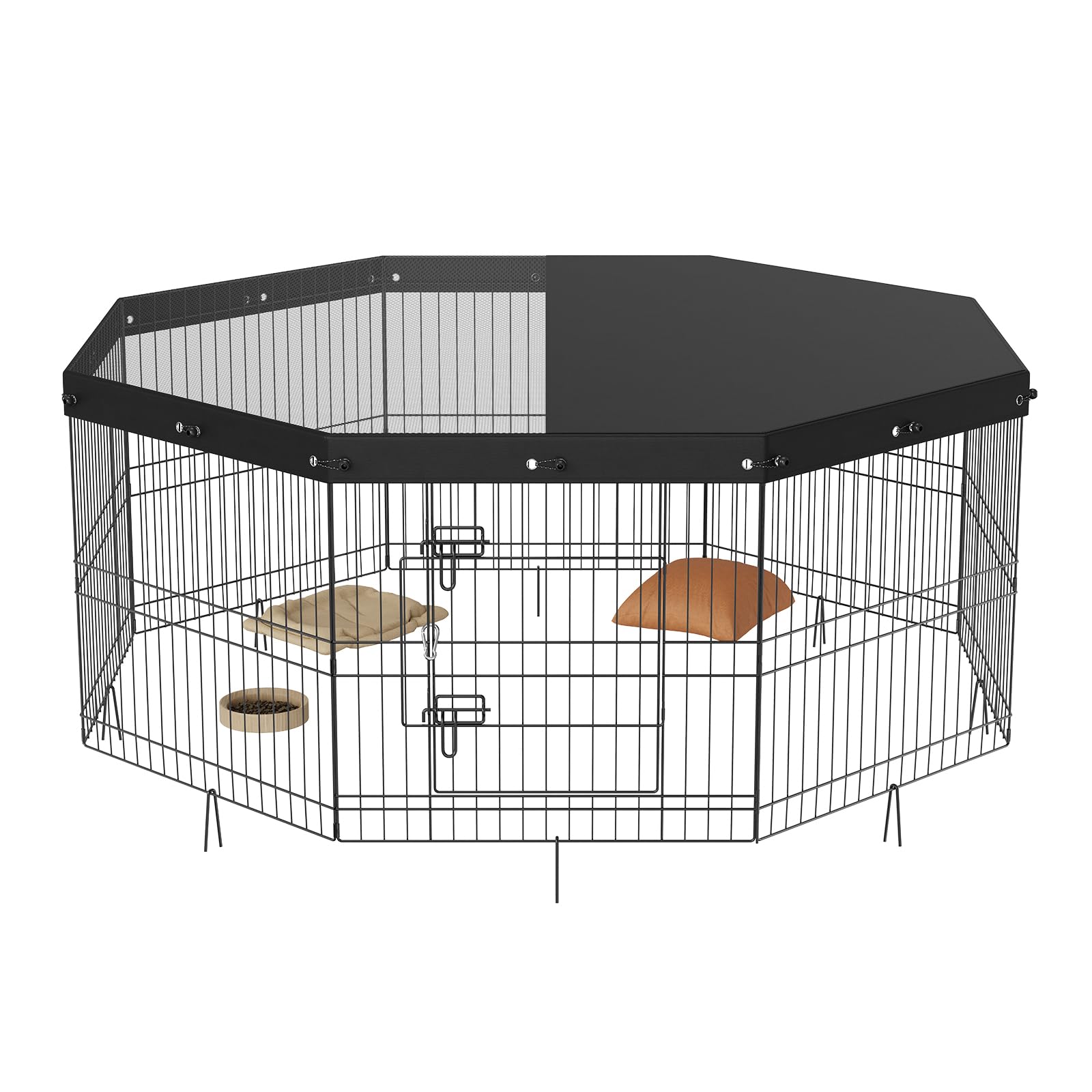 VEVOR dog pen compact storage highlights flat-fold design for compact storage.