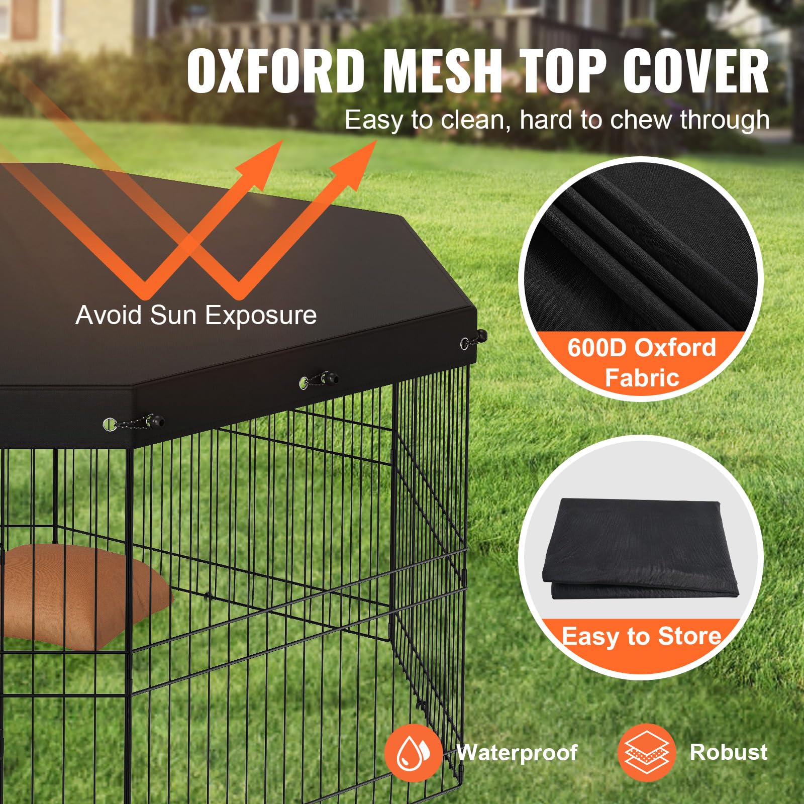 VEVOR dog pen ground stakes anchors demonstrate secure outdoor anchoring against wind.