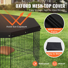 VEVOR dog pen ground stakes anchors demonstrate secure outdoor anchoring against wind.