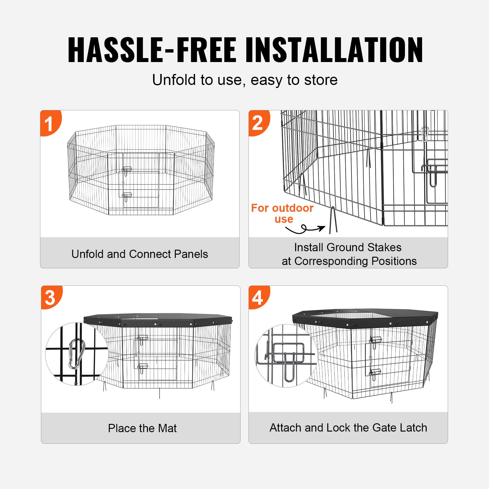 VEVOR dog pen open gate latch emphasizes double latches for added security.
