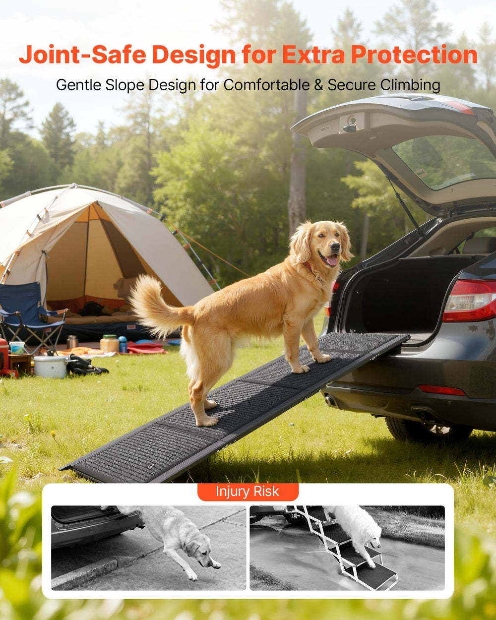 VEVOR dog ramp is 17 inches wide for stable footing.