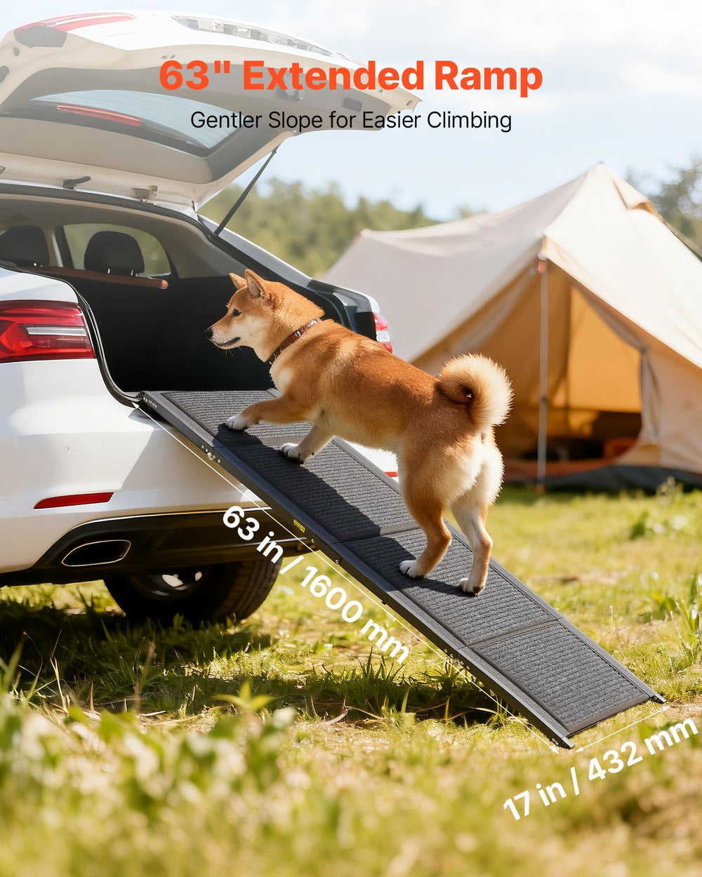 VEVOR dog ramp is lightweight and portable for travel.