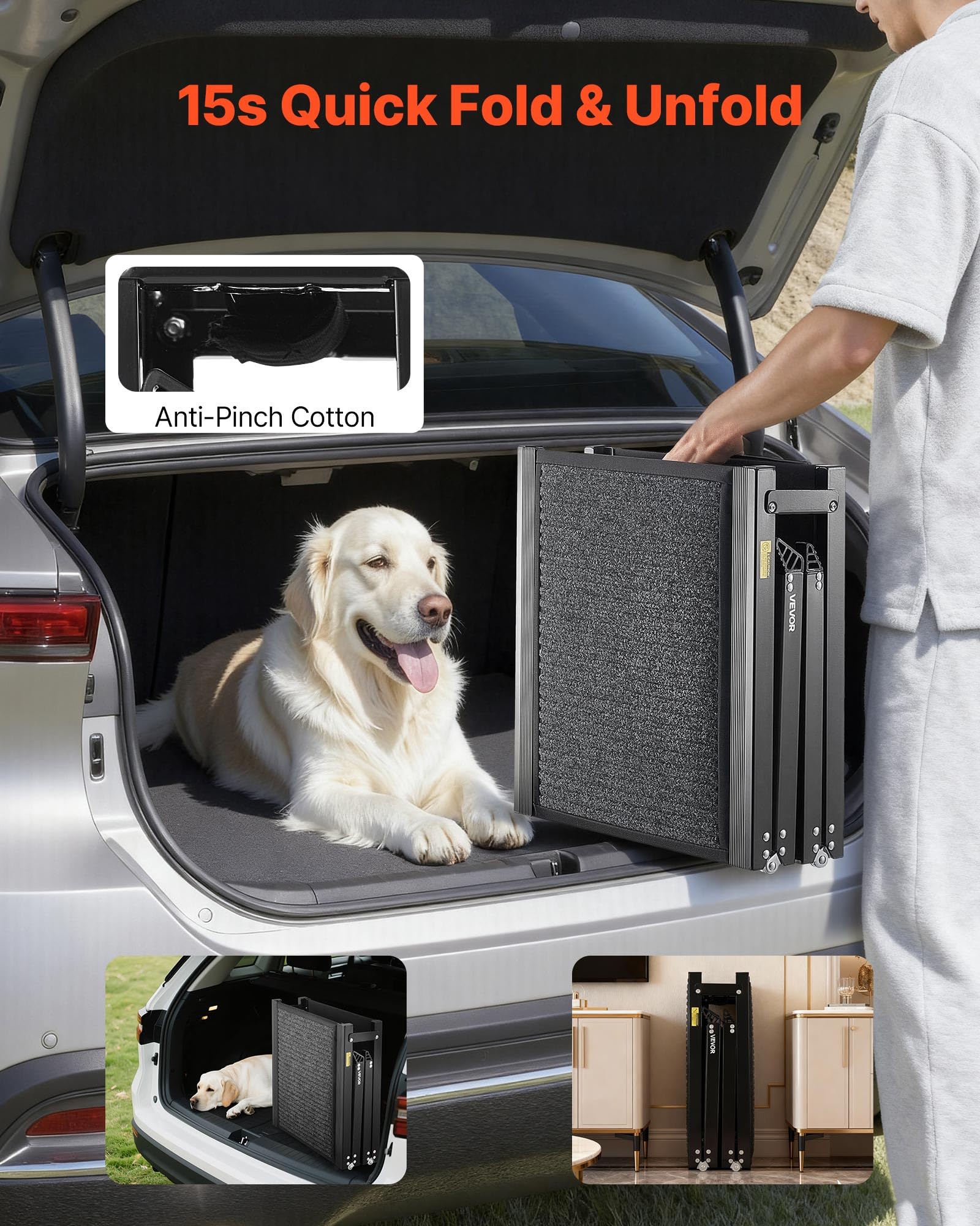 VEVOR dog ramp features non-slip felt surface for secure grip.