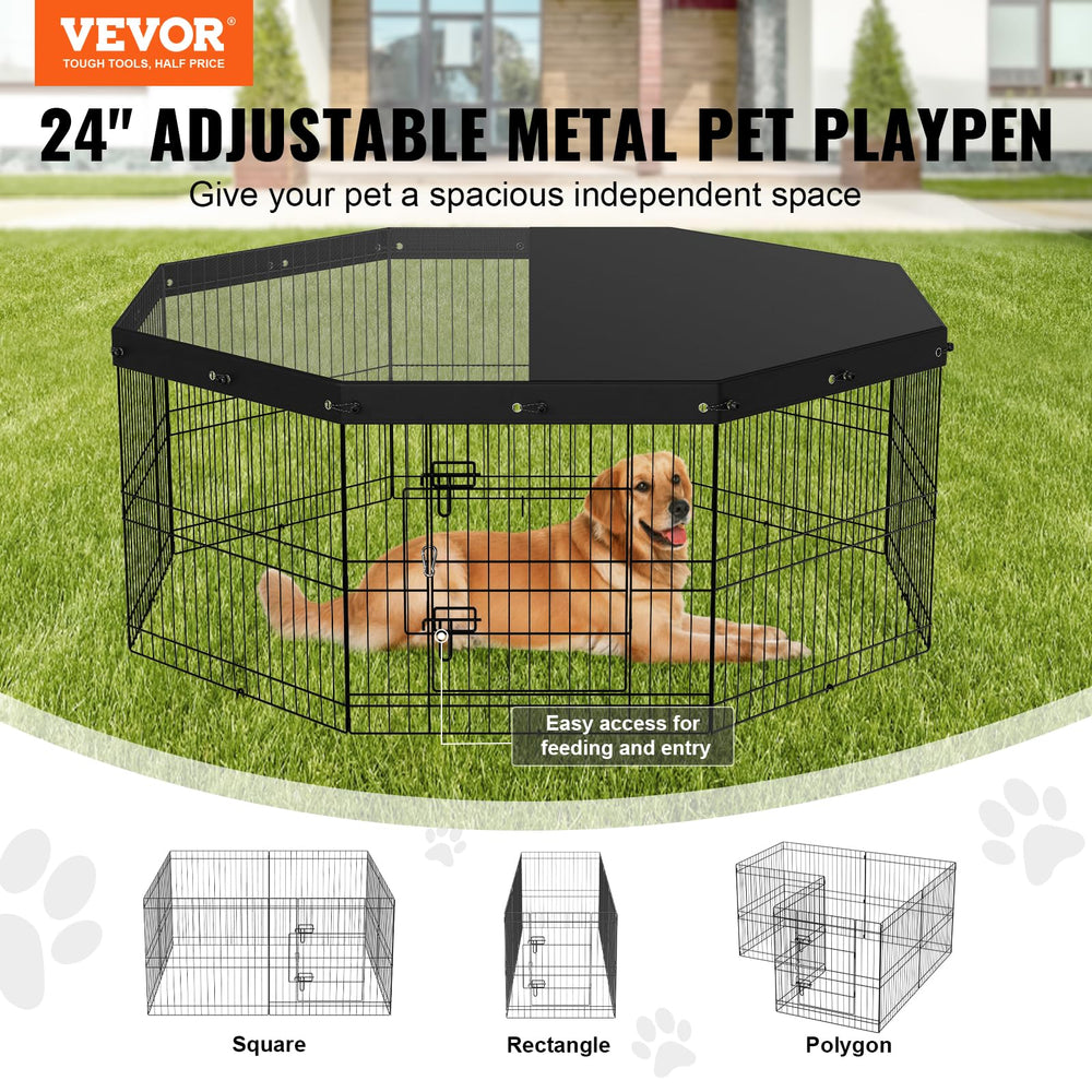 VEVOR foldable dog pen side view highlights sturdy panels for safe containment.