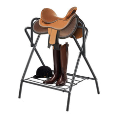 VEVOR folding saddle rack front view with sturdy support for English and Western saddles