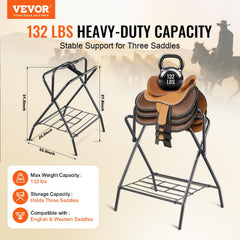 VEVOR folding saddle rack side view highlighting compact, space-saving profile