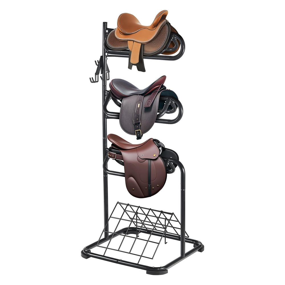 VEVOR freestanding saddle stand front view with rotating tiers for space efficiency