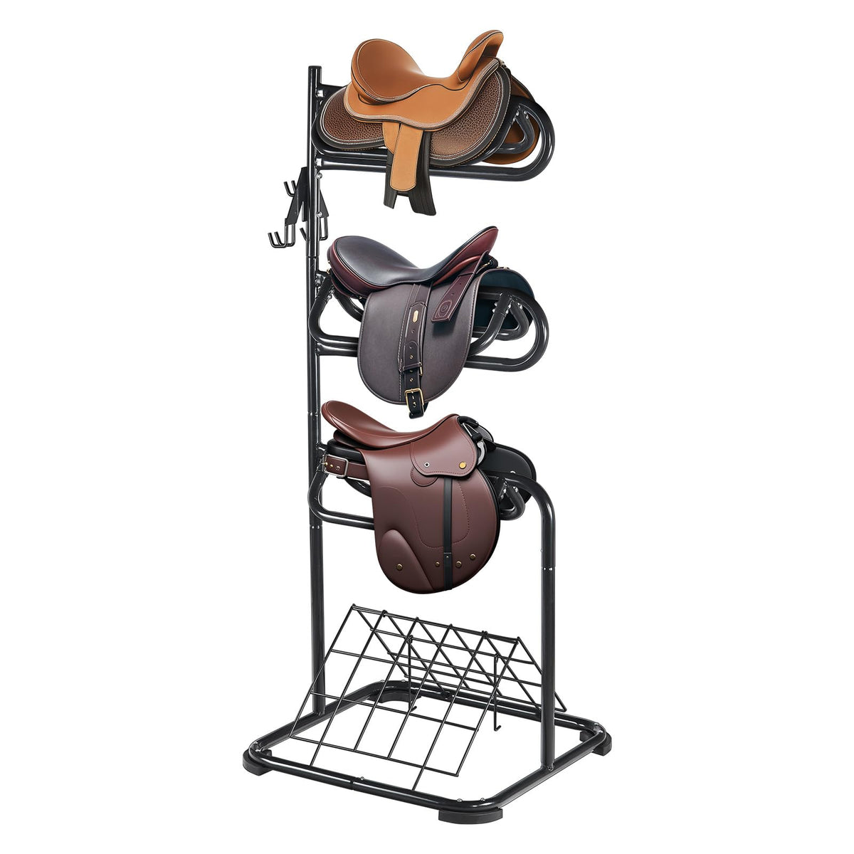 VEVOR freestanding saddle stand front view with rotating tiers for space efficiency