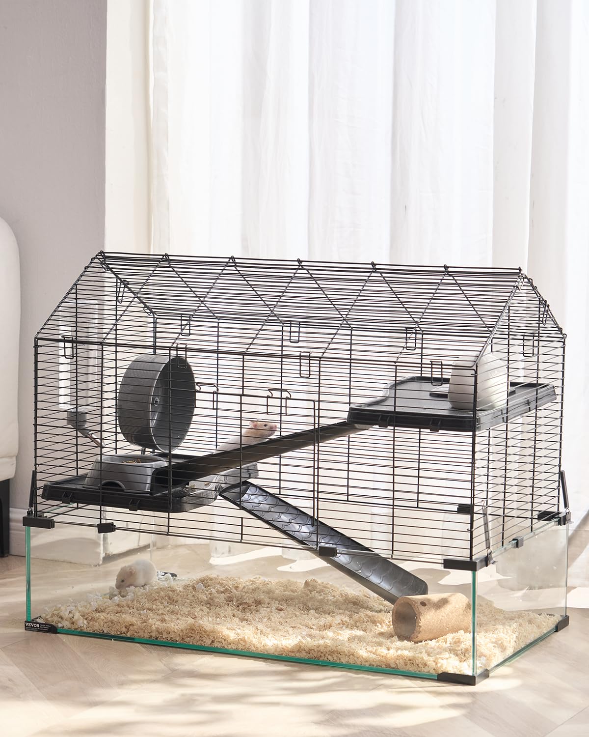 VEVOR hamster cage with 360° view for easy monitoring of playtime