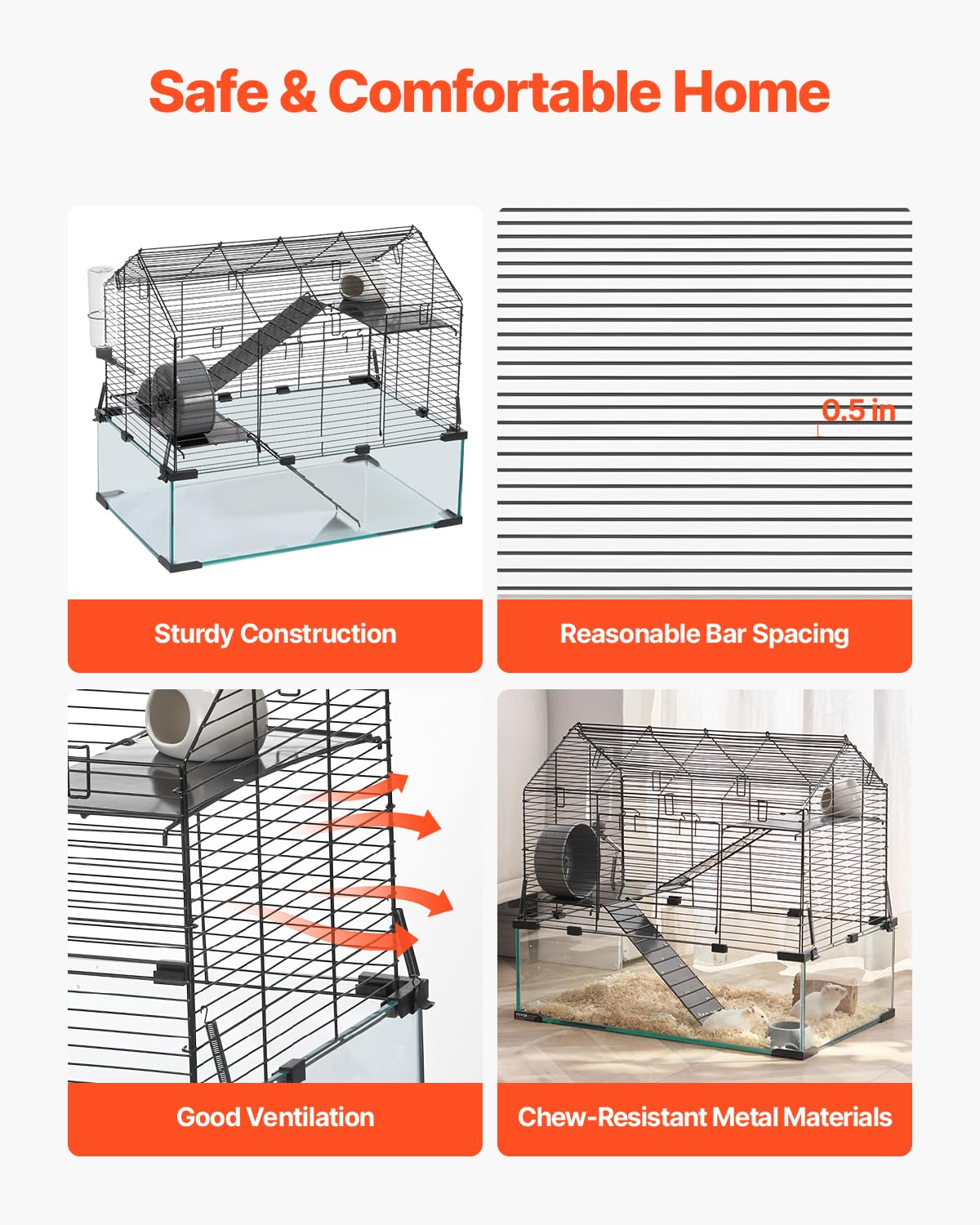VEVOR hamster cage with acrylic panels provides clear, engaging play.
