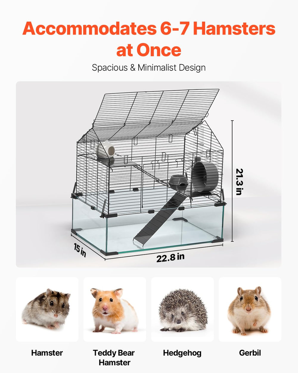 VEVOR hamster cage sturdy metal frame ensures long-lasting security.