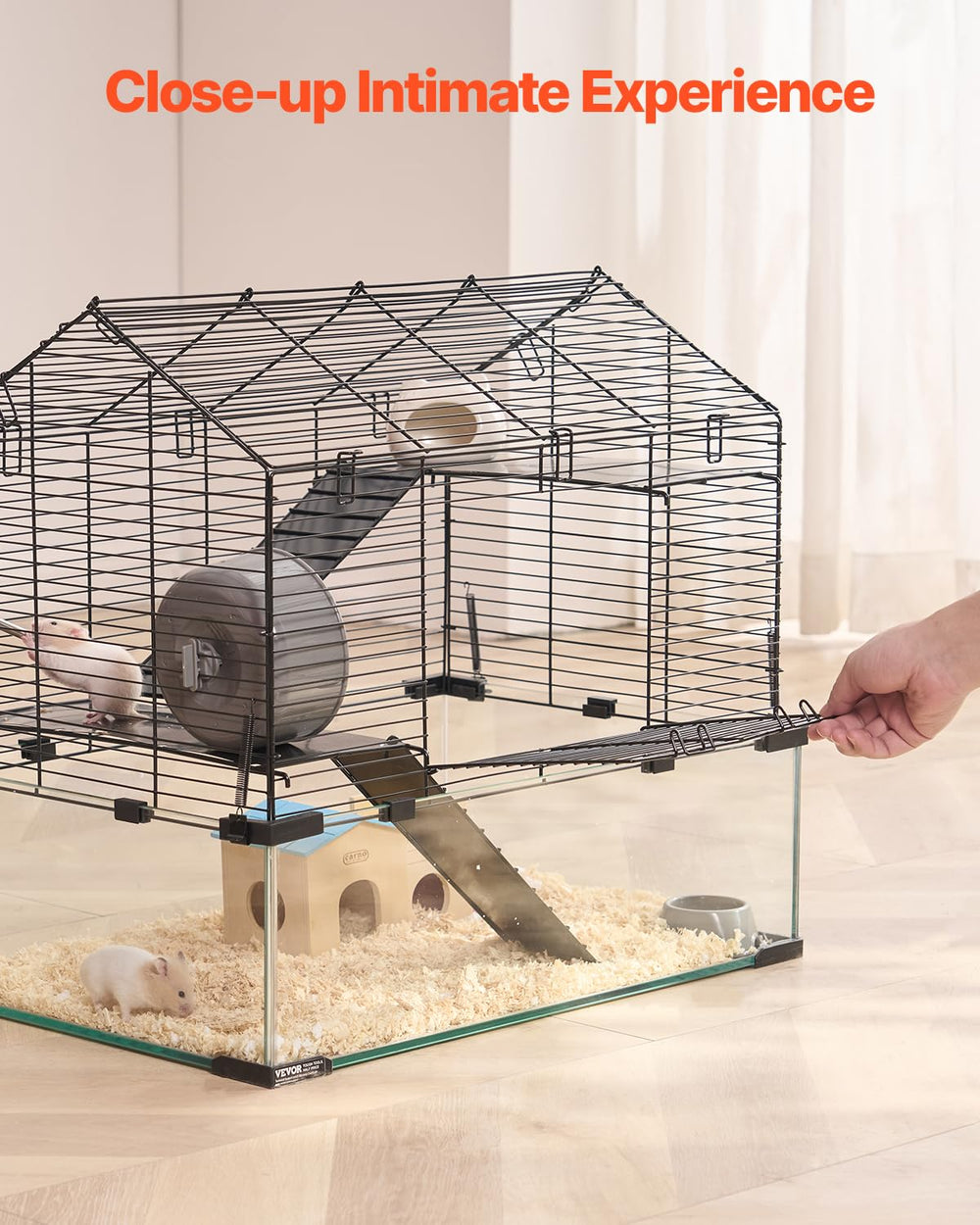 VEVOR hamster cage removable front panel makes cleaning simple.