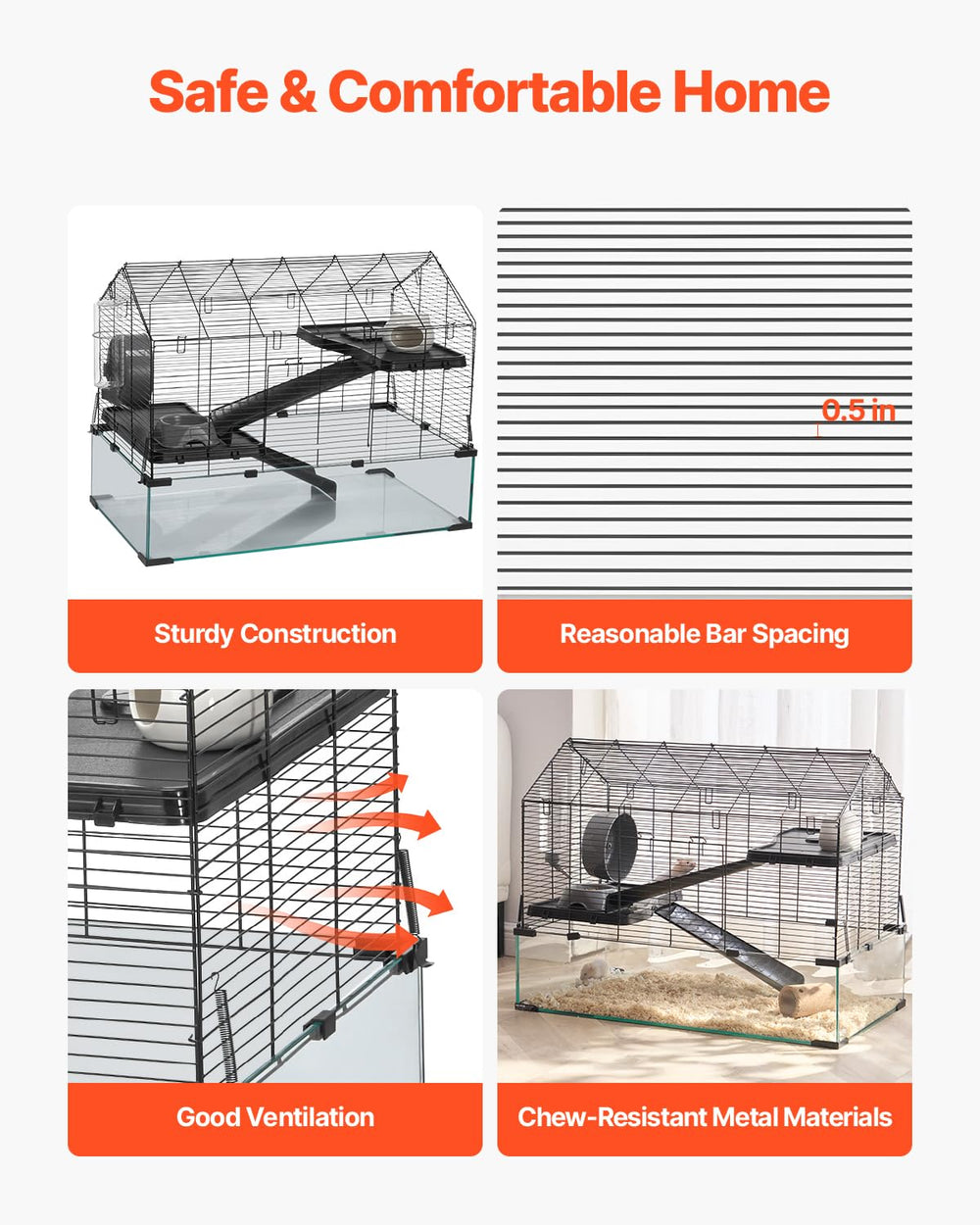 VEVOR hamster cage with transparent panels for clear observation