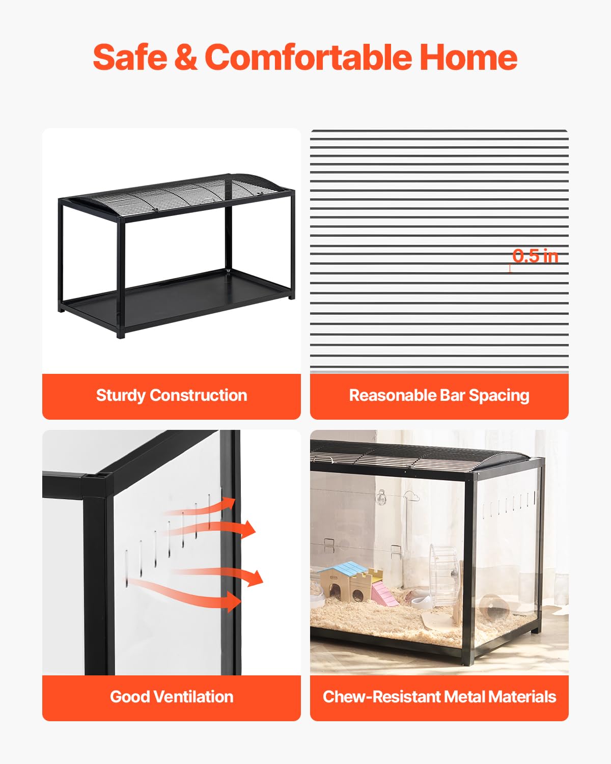VEVOR hamster cage transparent panels let you monitor behavior from any angle.