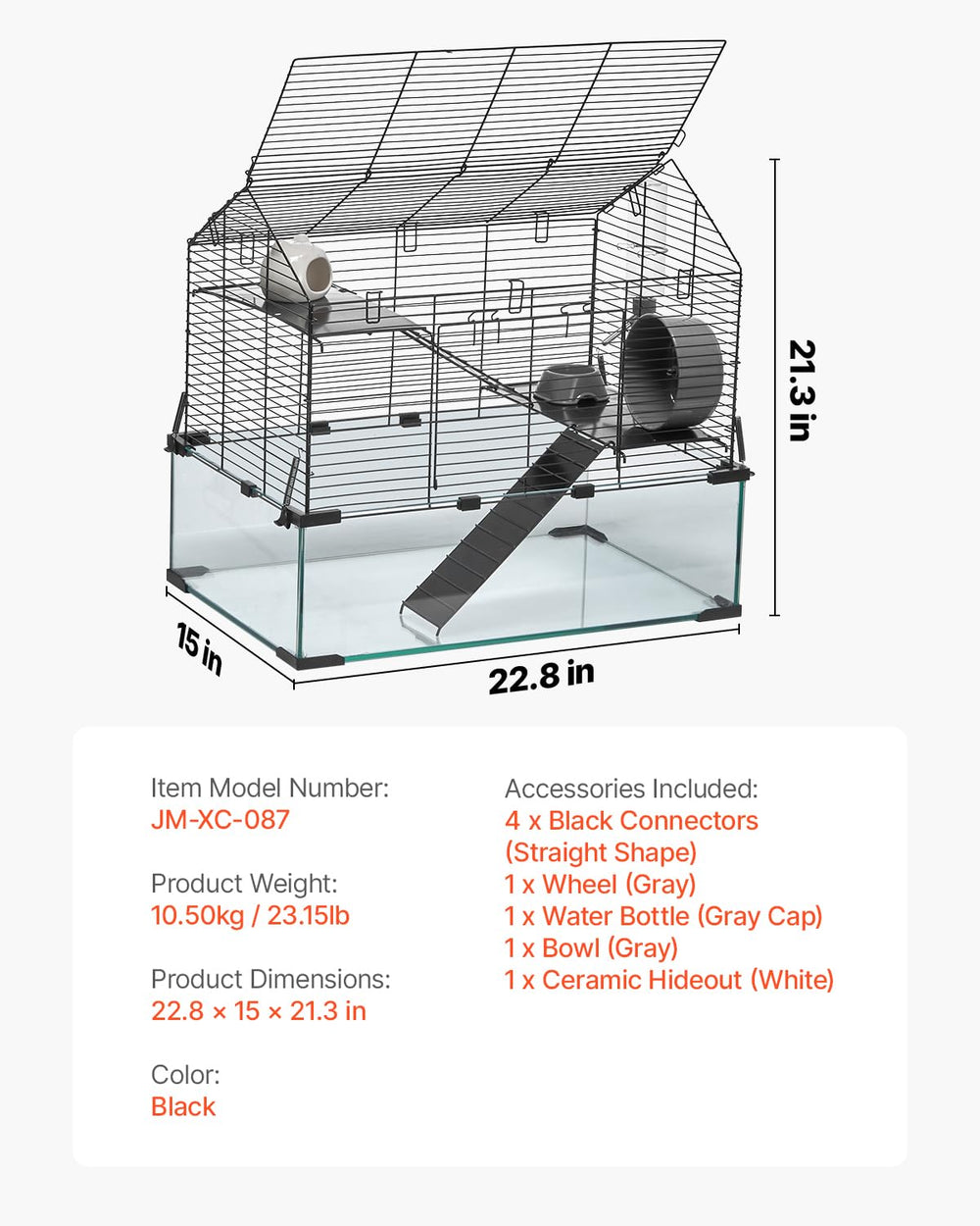 VEVOR hamster cage includes water bottle for convenient hydration.