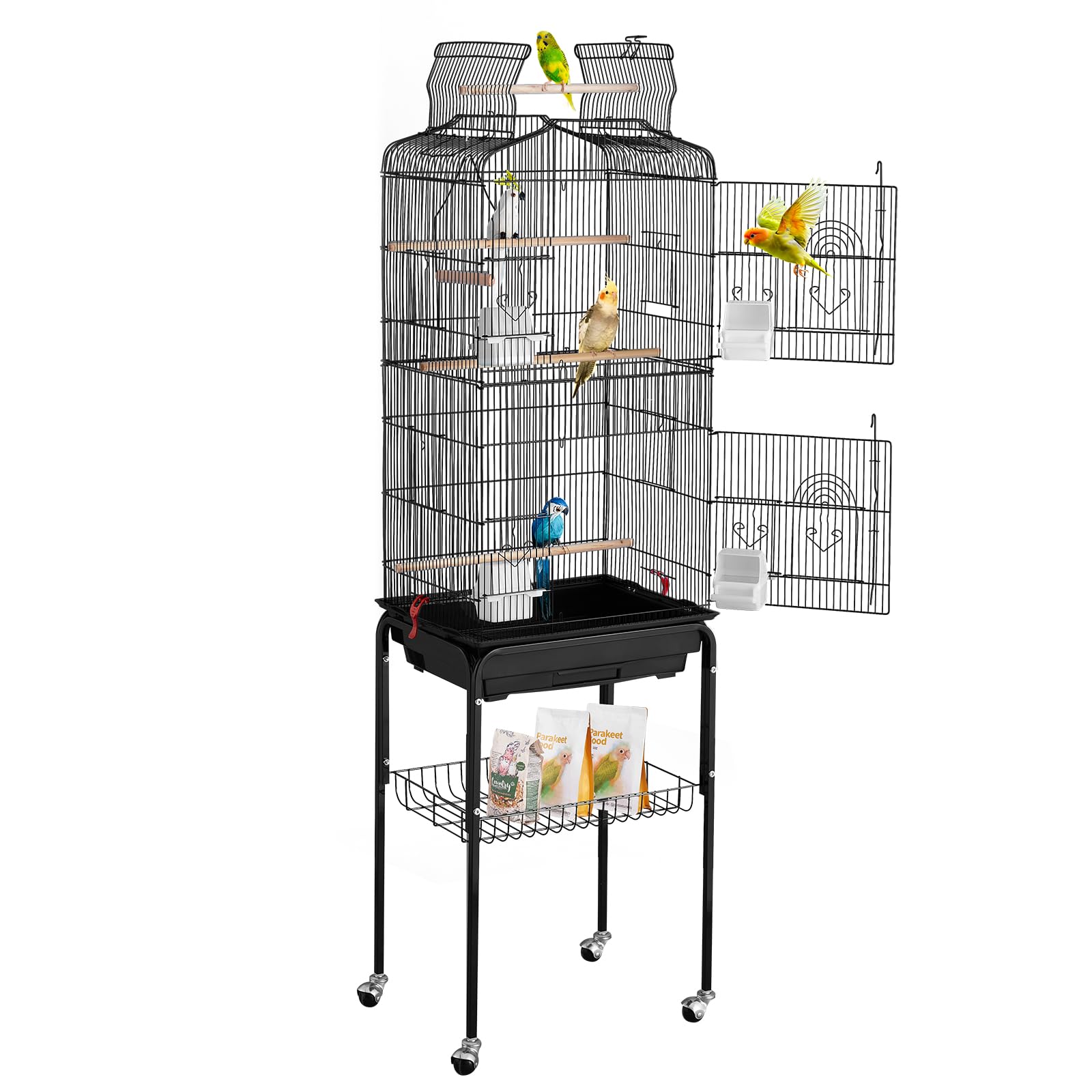 VEVOR multi-bird habitat cage suitable for parakeets and small parrots.