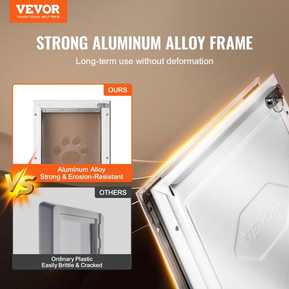 VEVOR pet door flap close-up, highlighting frosted PVC material for wind protection.