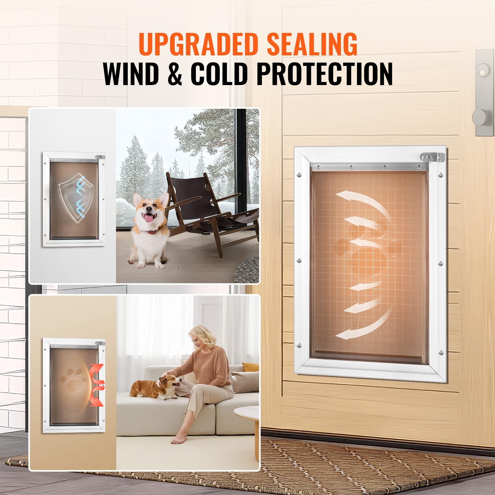 VEVOR pet door locking mechanism demonstrates added security features.