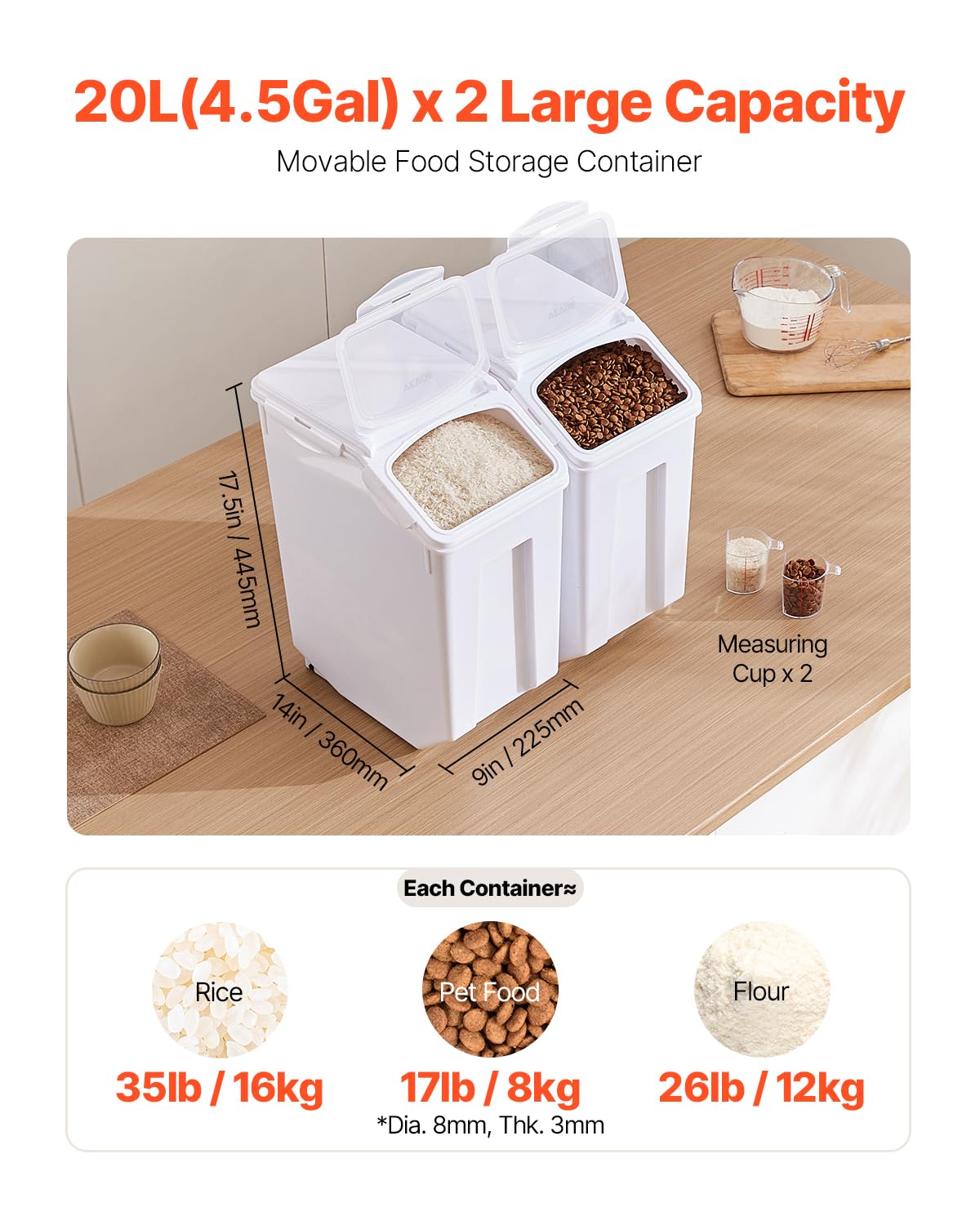 VEVOR pet food bin with rolling wheels enables easy mobility