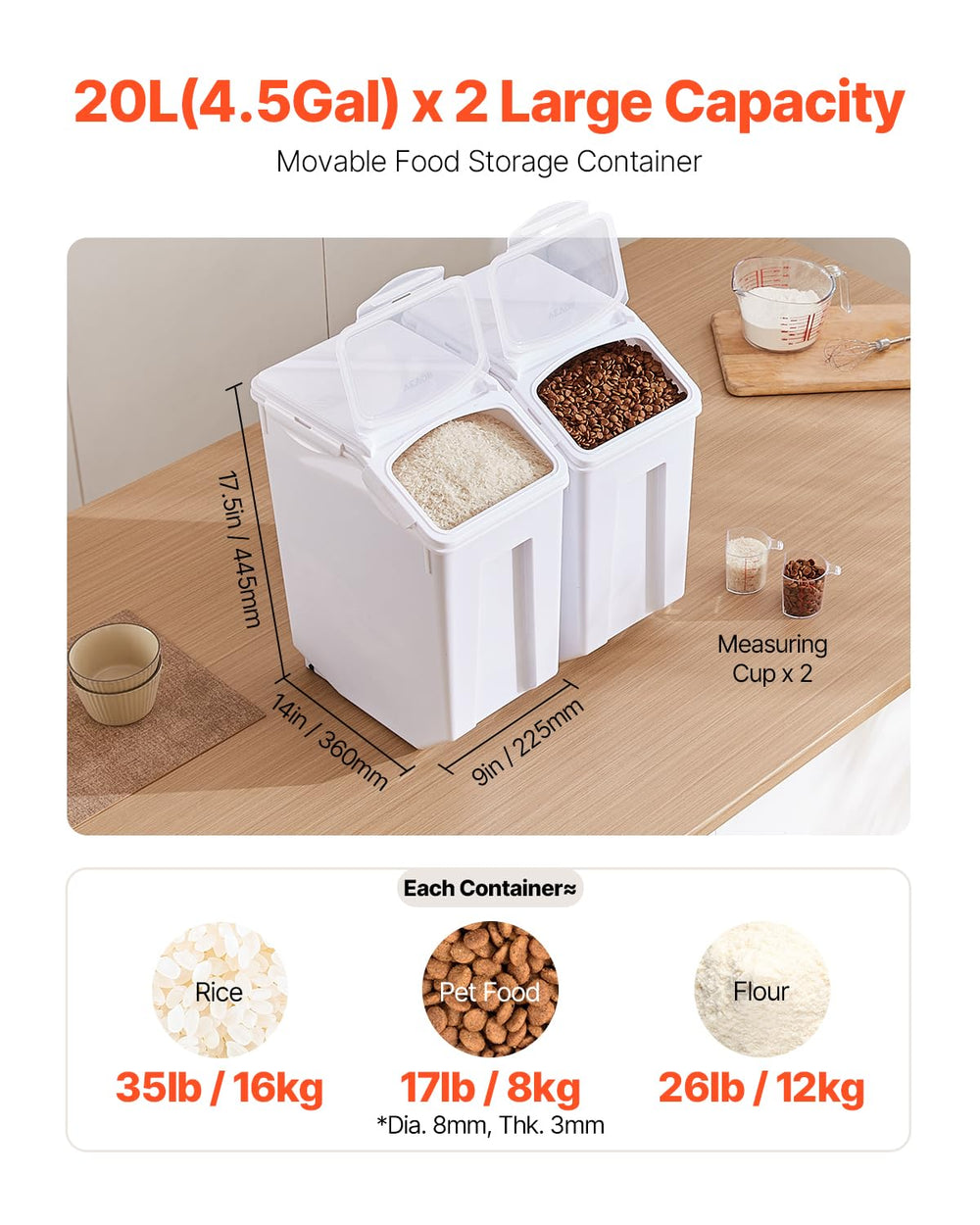 VEVOR pet food bin with rolling wheels enables easy mobility