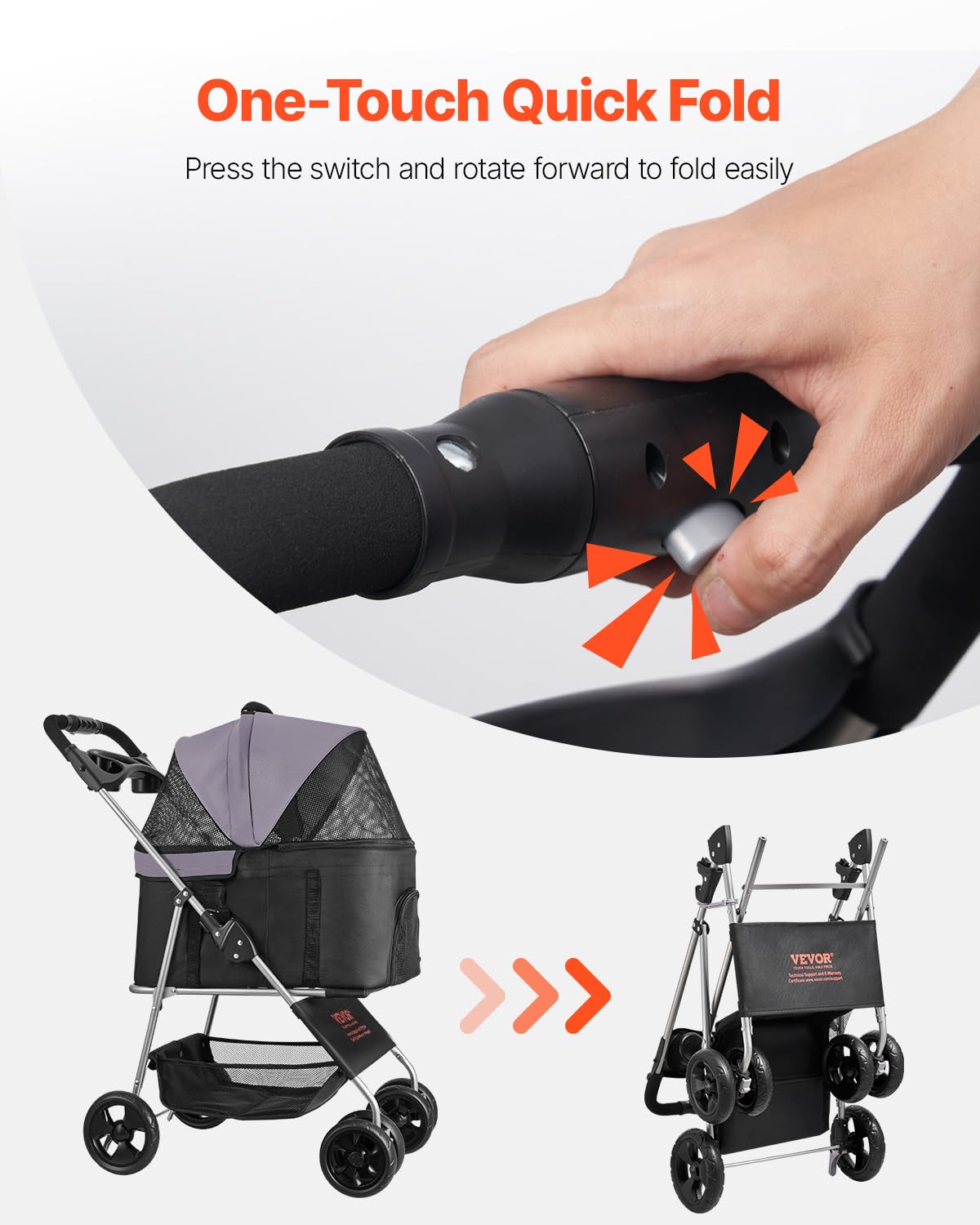 VEVOR Pet Stroller 360-degree front wheel for smooth navigation