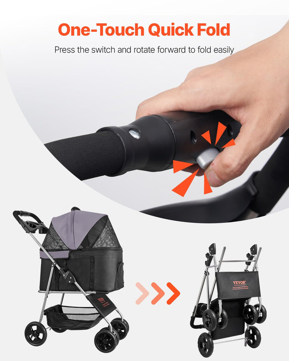VEVOR Pet Stroller 360-degree front wheel for smooth navigation