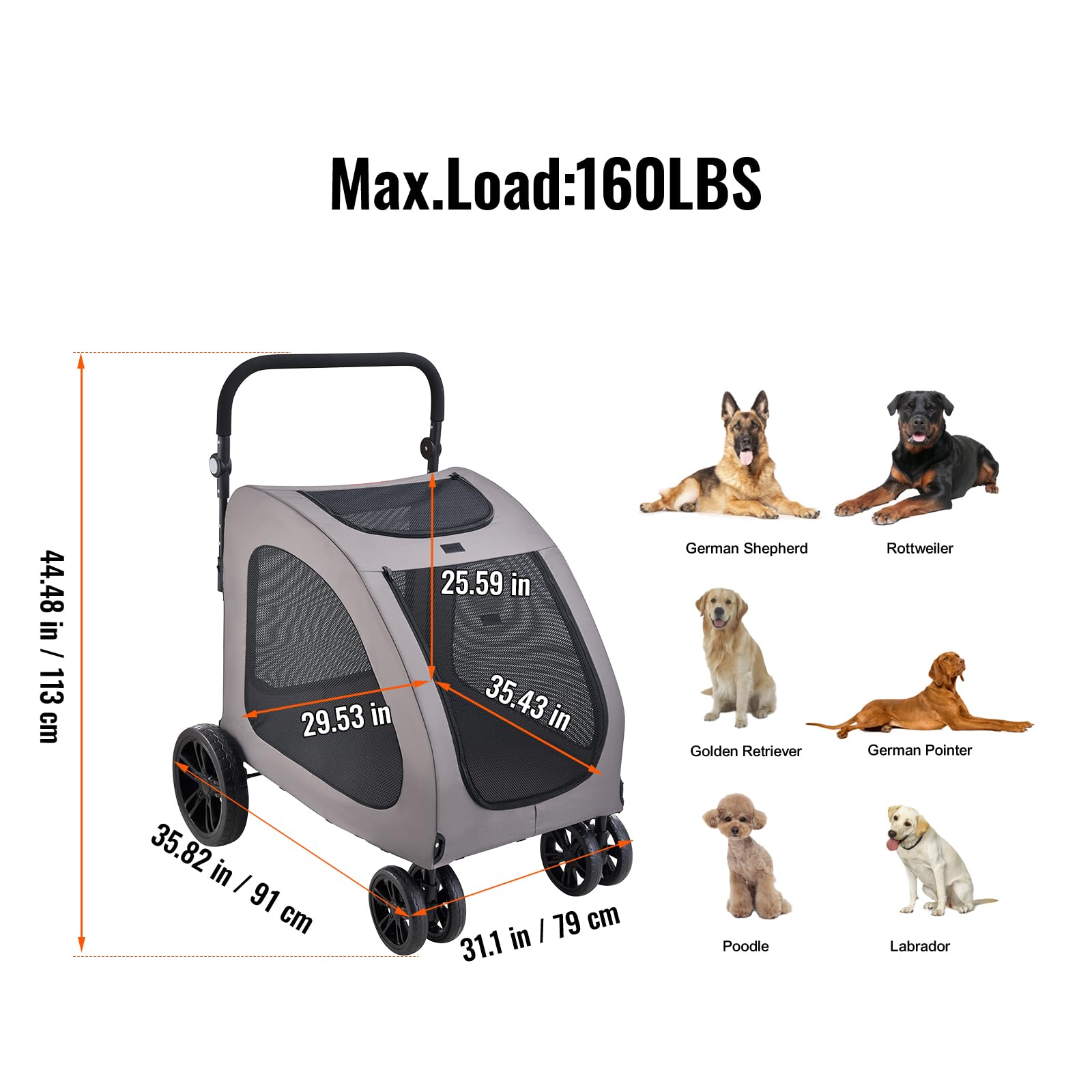 VEVOR Pet Stroller brake system for secure stops during outings