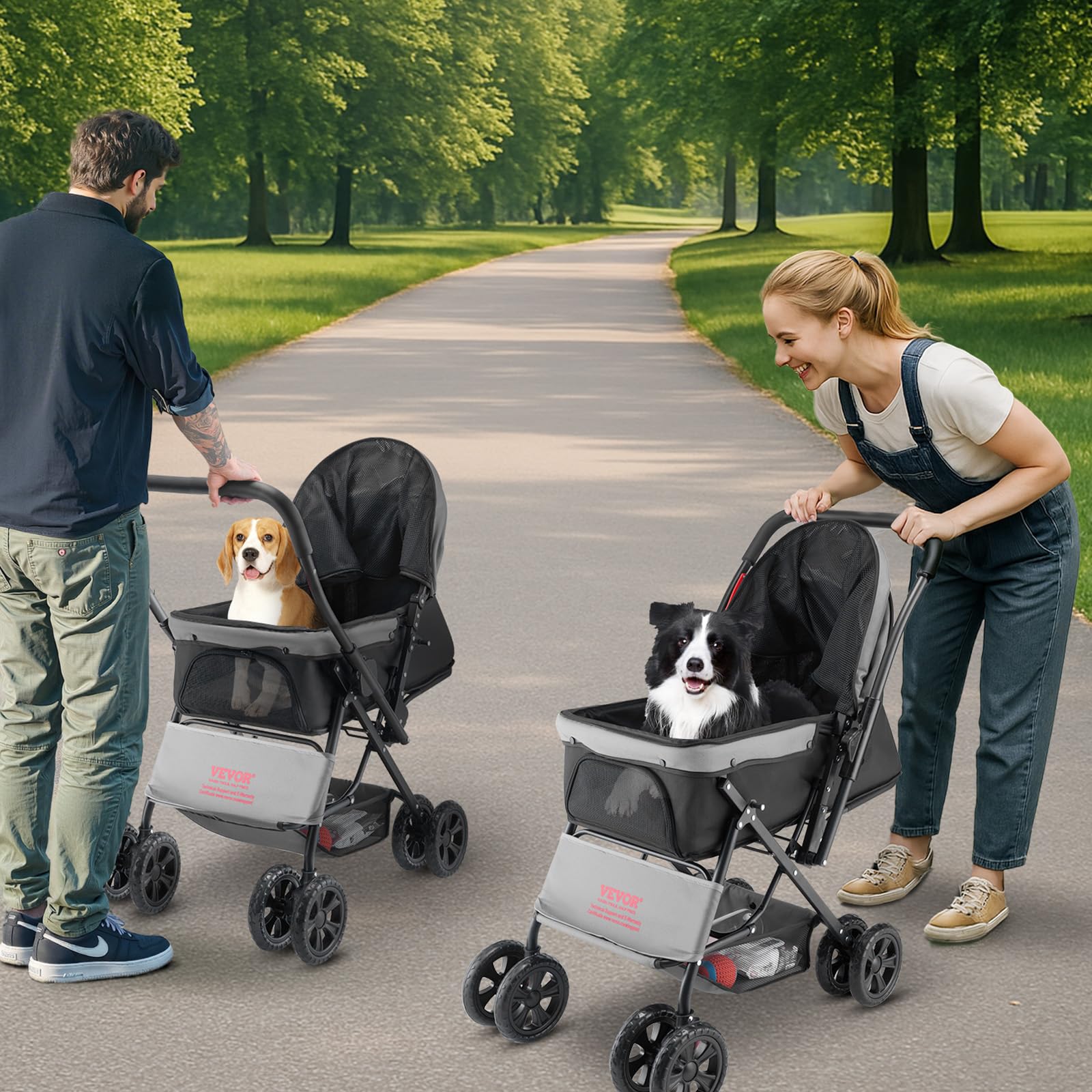 VEVOR pet stroller rear brakes add security during stops.