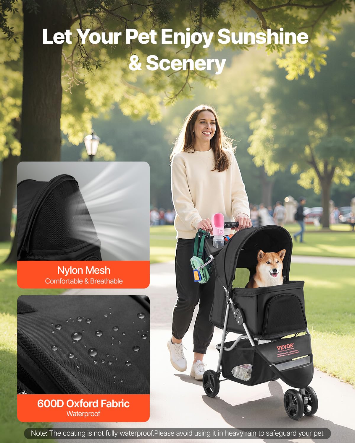VEVOR Pet Stroller shows breathable mesh windows for visibility and security.